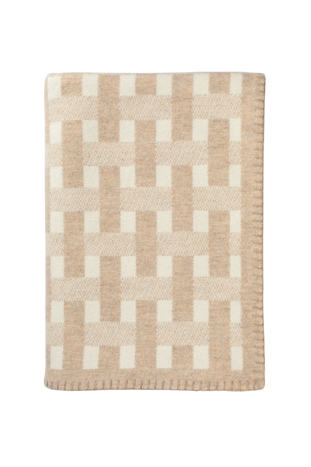 Johnstons of Elgin - Blanket Stitched Basketweave Natural Throw
