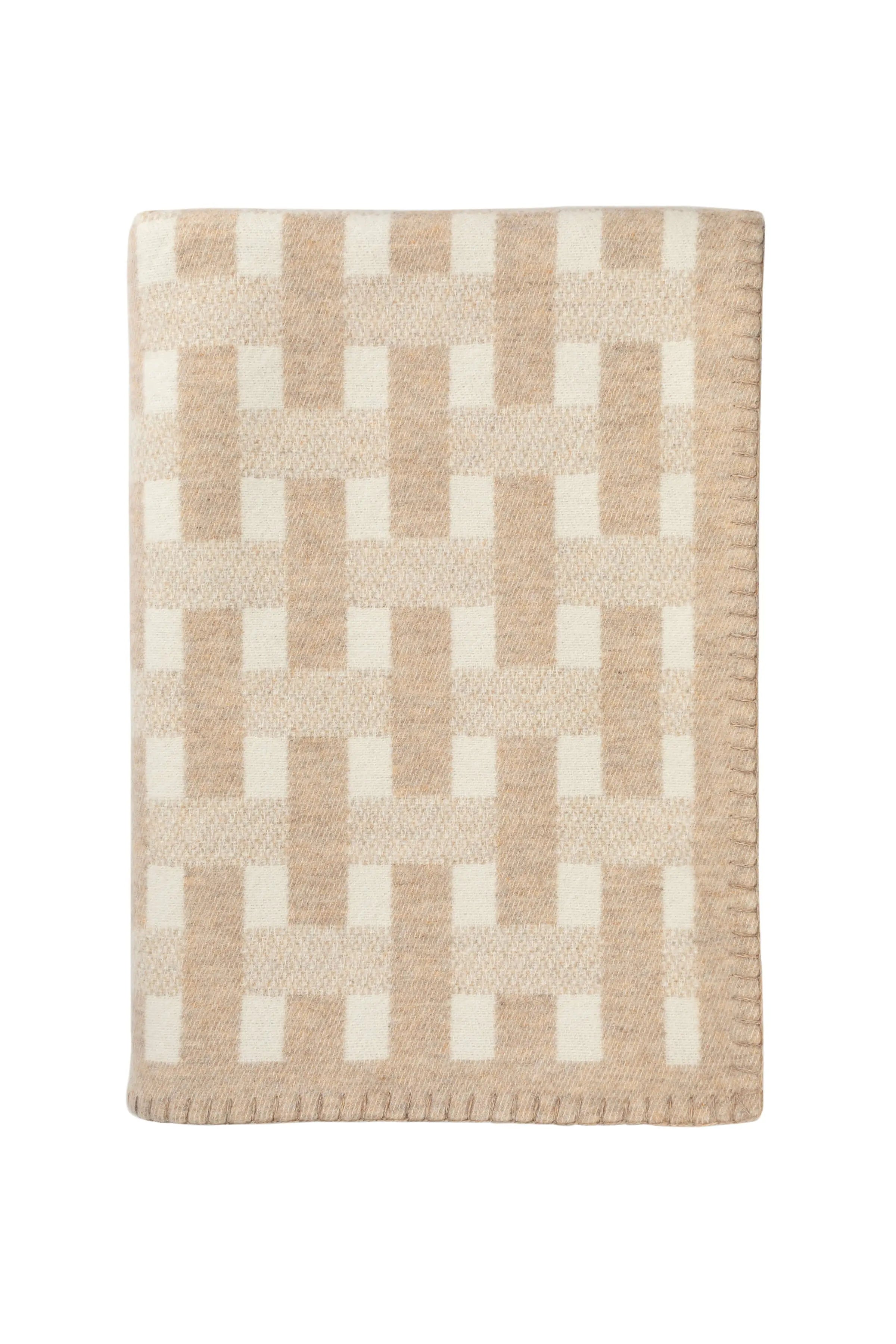 Johnstons of Elgin - Blanket Stitched Basketweave Natural Throw