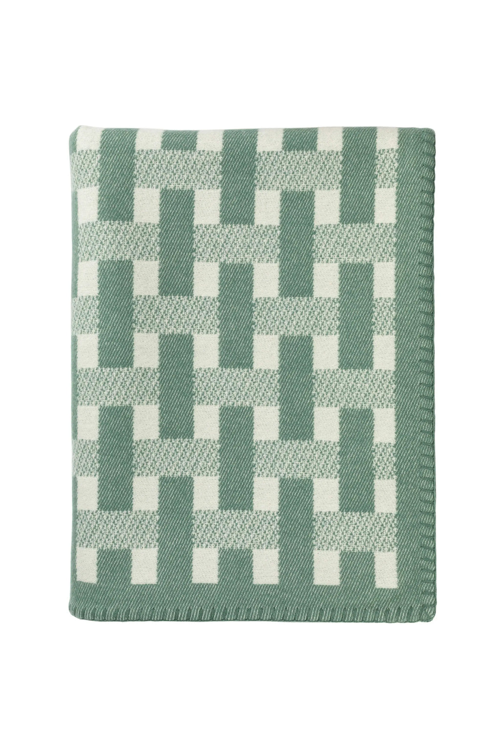 Johnstons of Elgin - Blanket Stitched Basketweave Green Throw