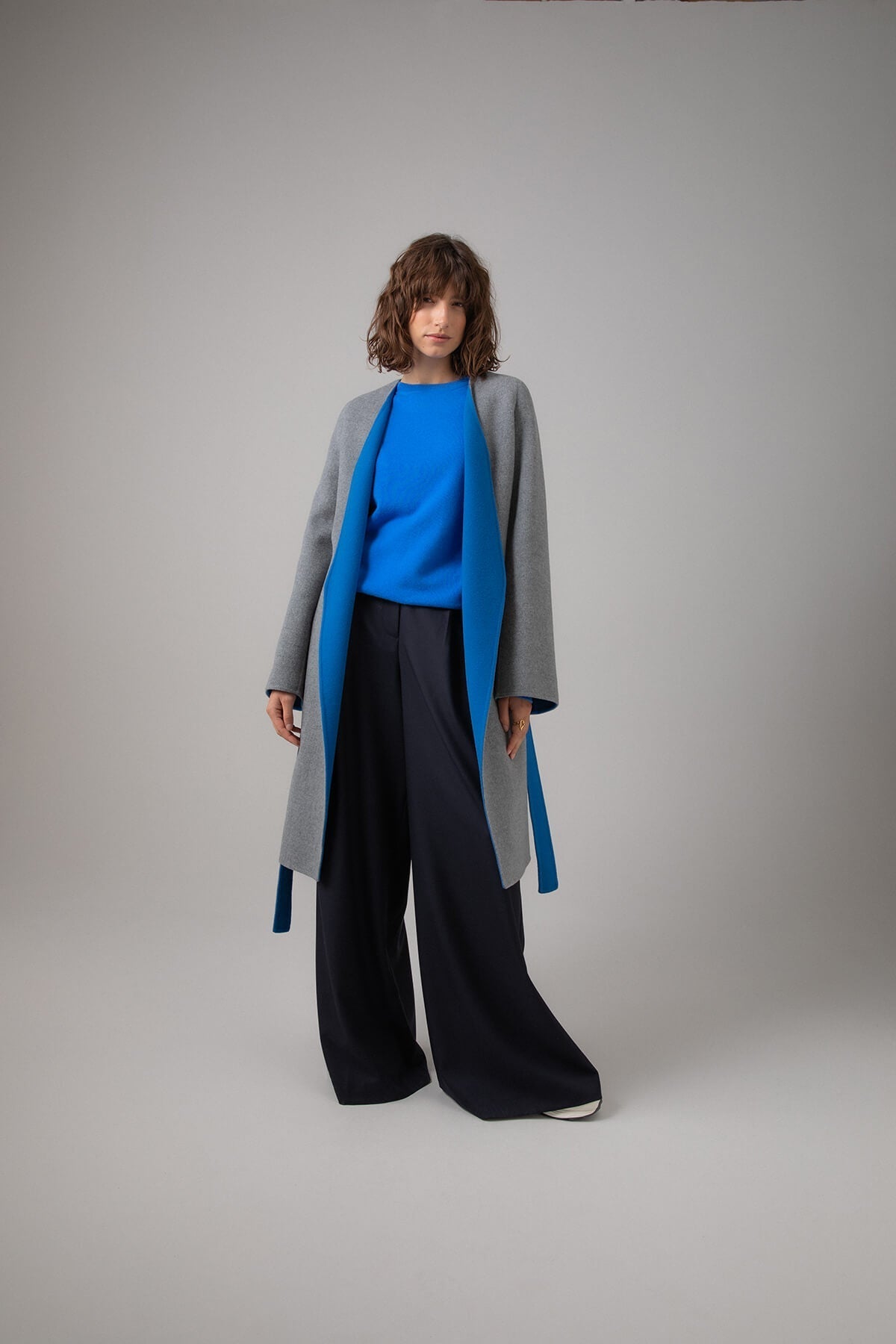 Johnstons of Elgin - Collarless Grey & Blue Cape Coat