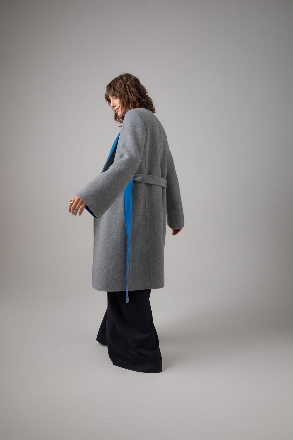 Johnstons of Elgin - Collarless Grey & Blue Cape Coat