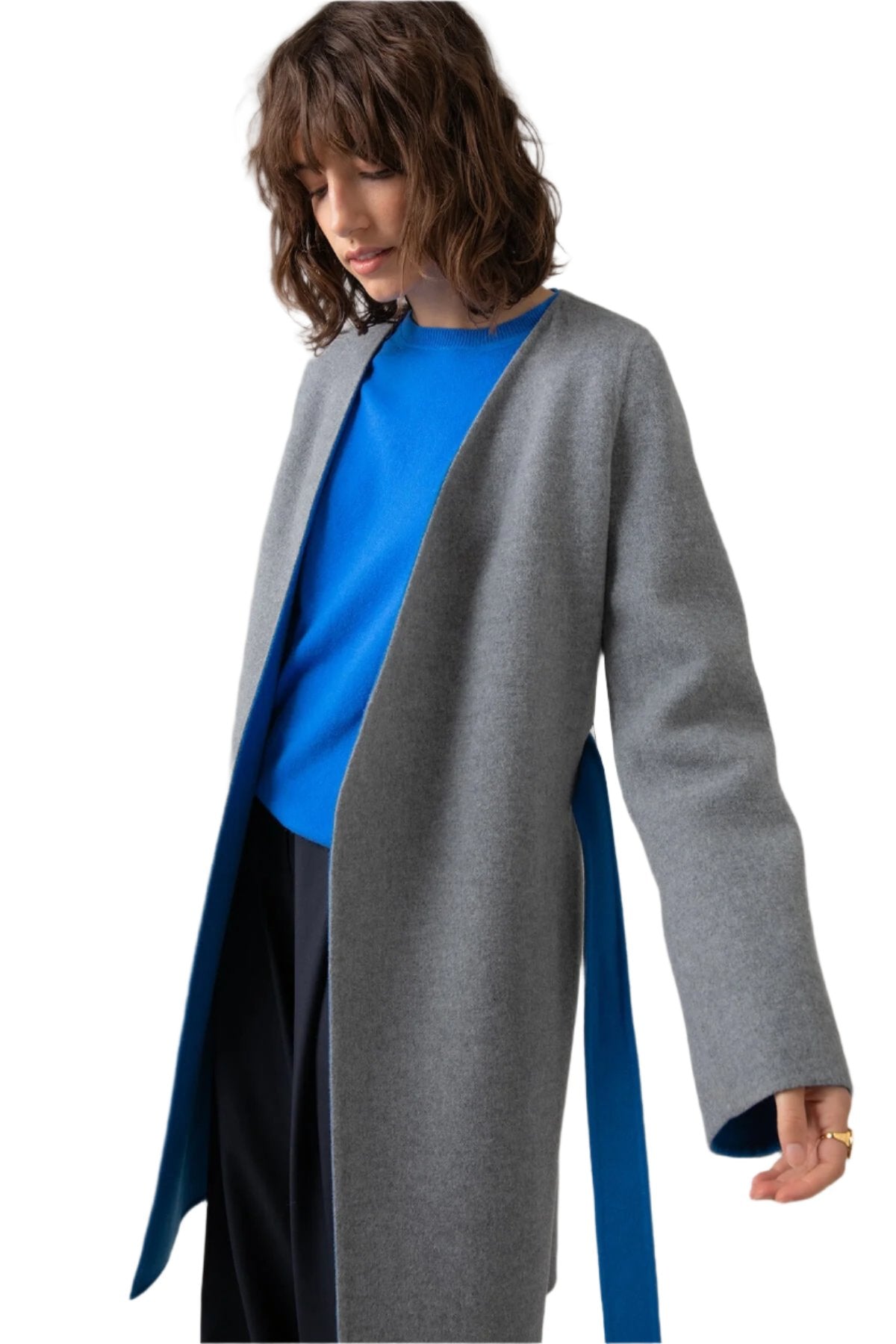 Johnstons of Elgin - Collarless Grey & Blue Cape Coat