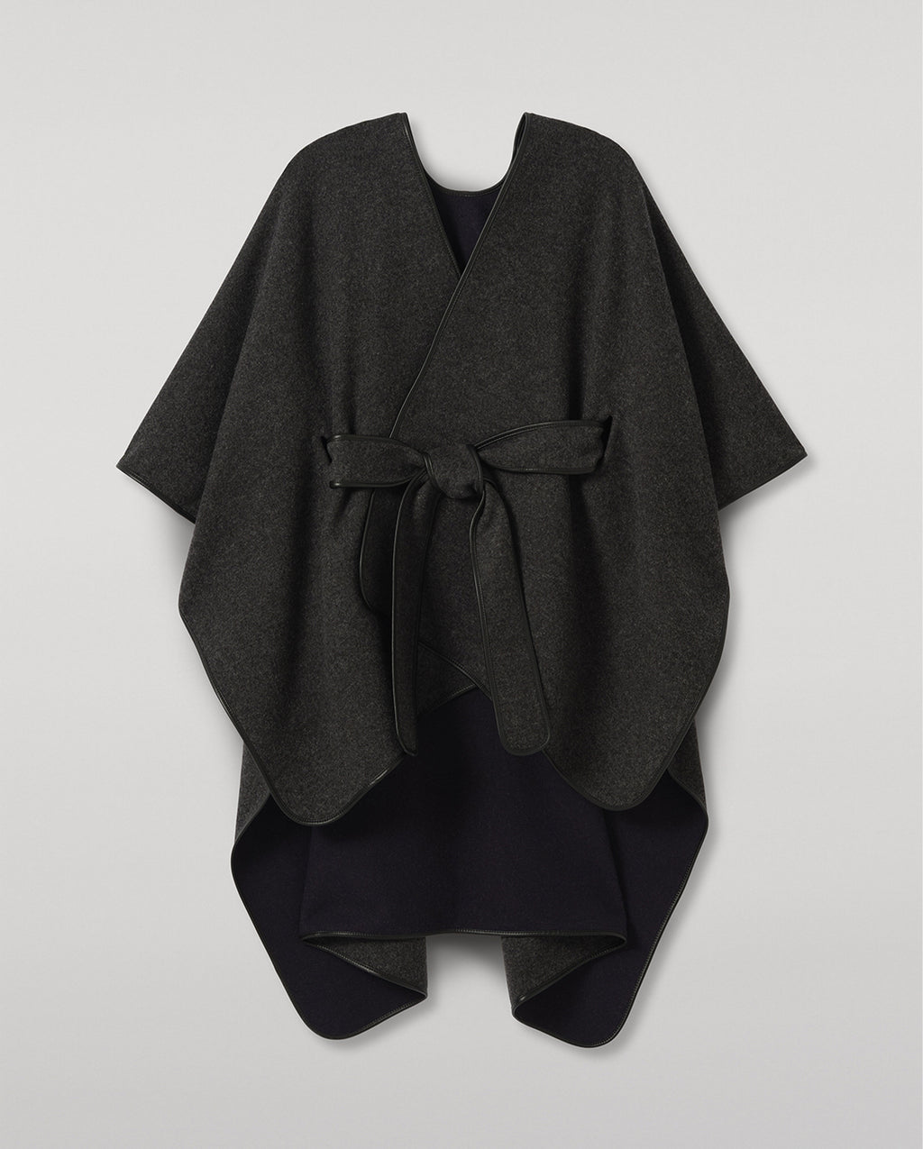 Johnstons of Elgin - Charcoal Belted Cape with Leather Binding