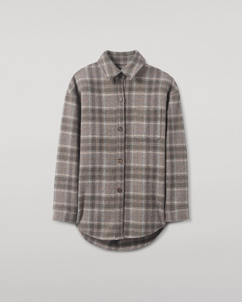 Johnstons of Elgin - Slate Tweed Check Oversized Shirt