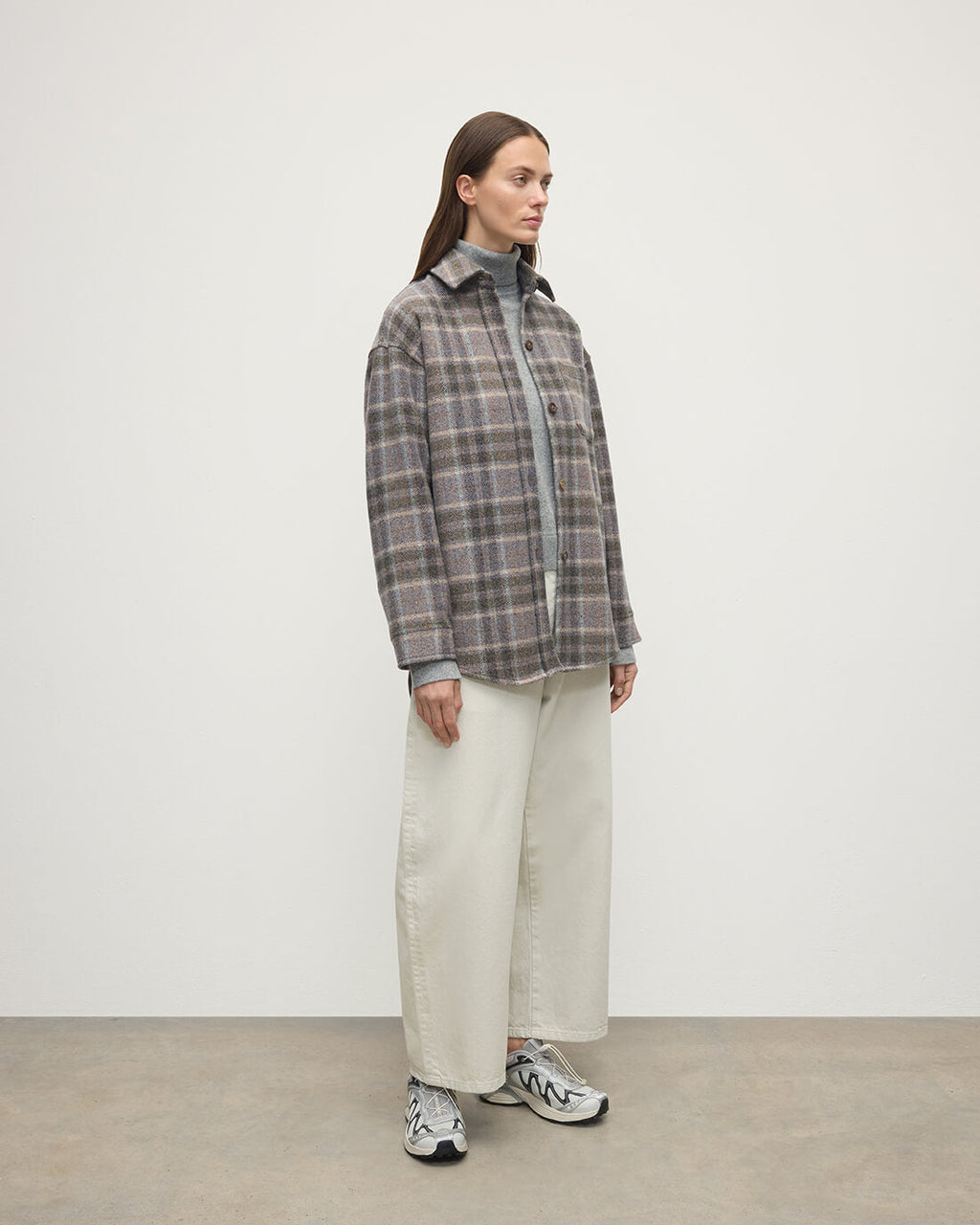 Johnstons of Elgin - Slate Tweed Check Oversized Shirt