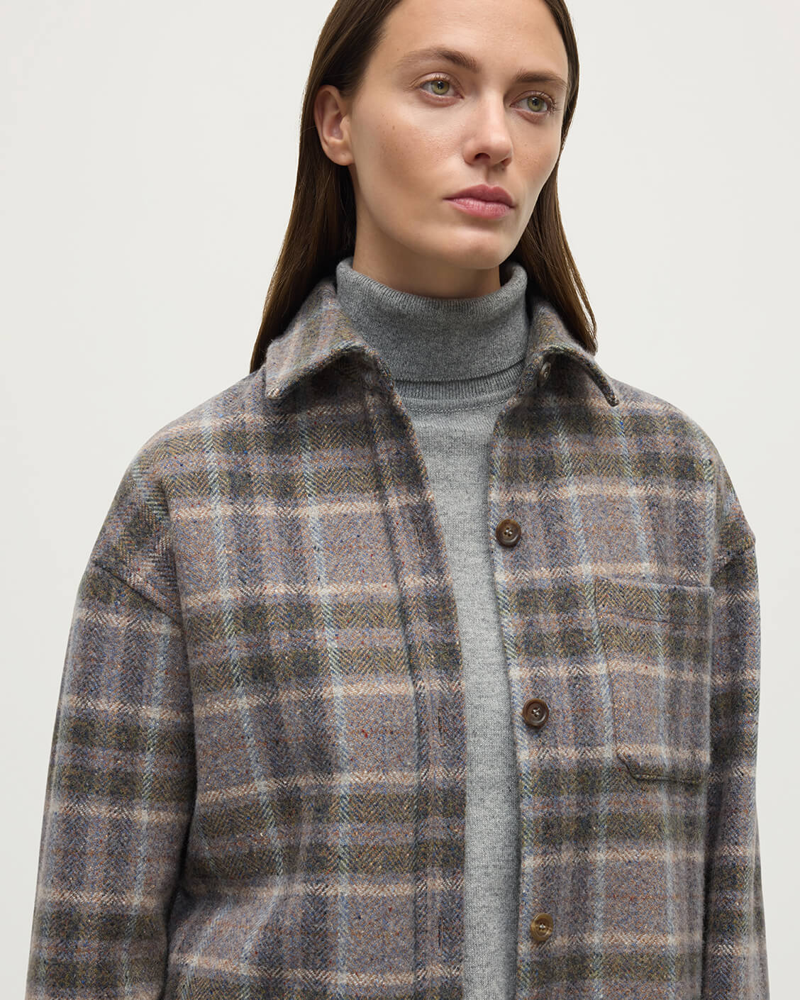 Johnstons of Elgin - Slate Tweed Check Oversized Shirt
