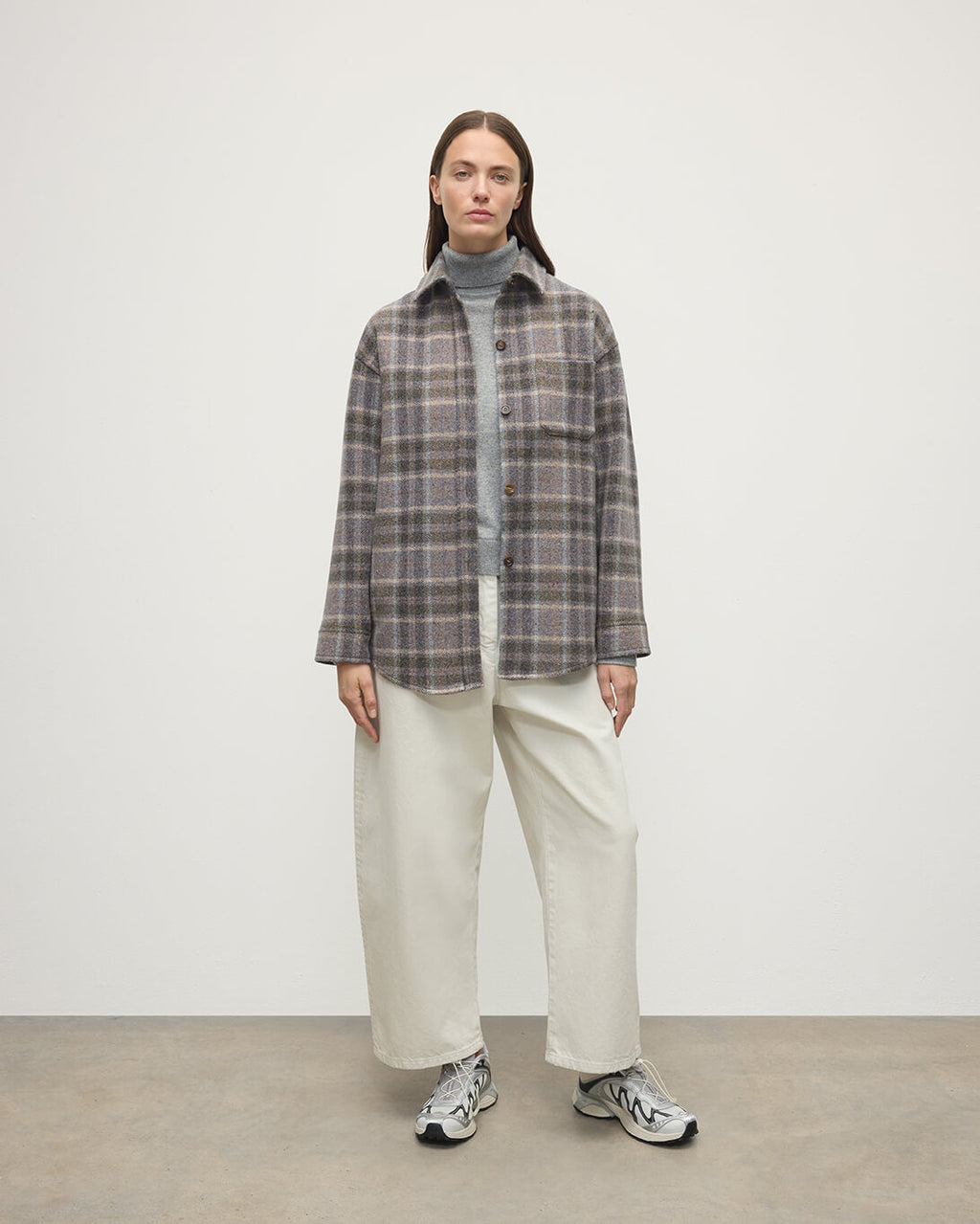Johnstons of Elgin - Slate Tweed Check Oversized Shirt