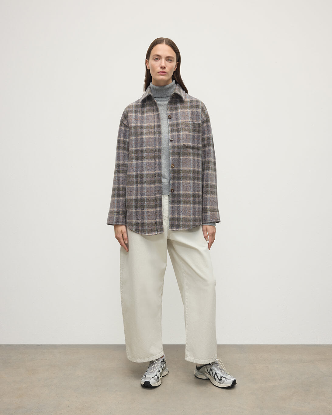 Johnstons of Elgin - Slate Tweed Check Oversized Shirt