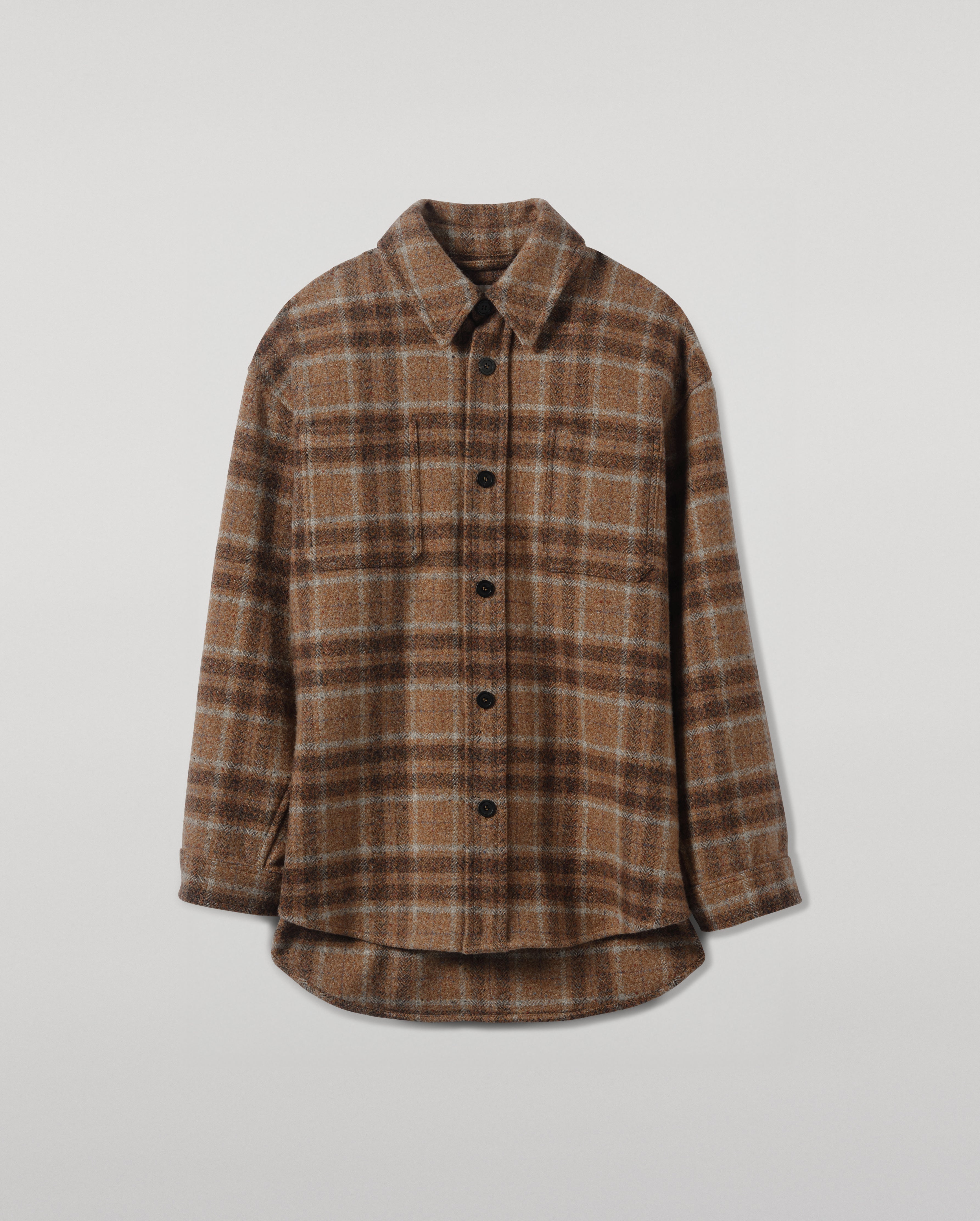 Johnstons of Elgin - Cashmere Wool Blend Brown Overshirt