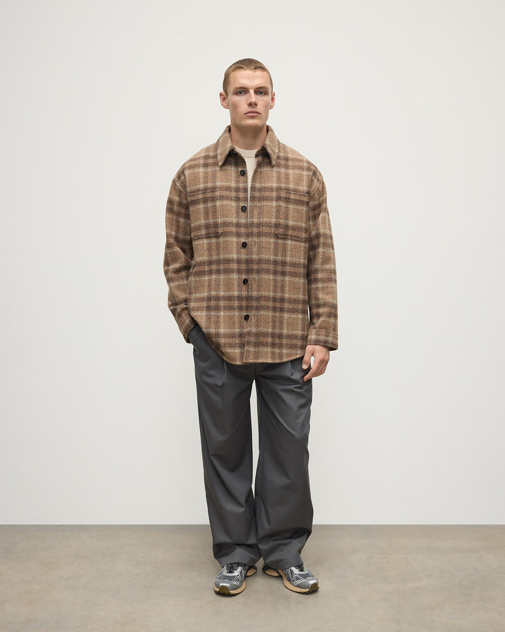 Johnstons of Elgin - Cashmere Wool Blend Brown Overshirt