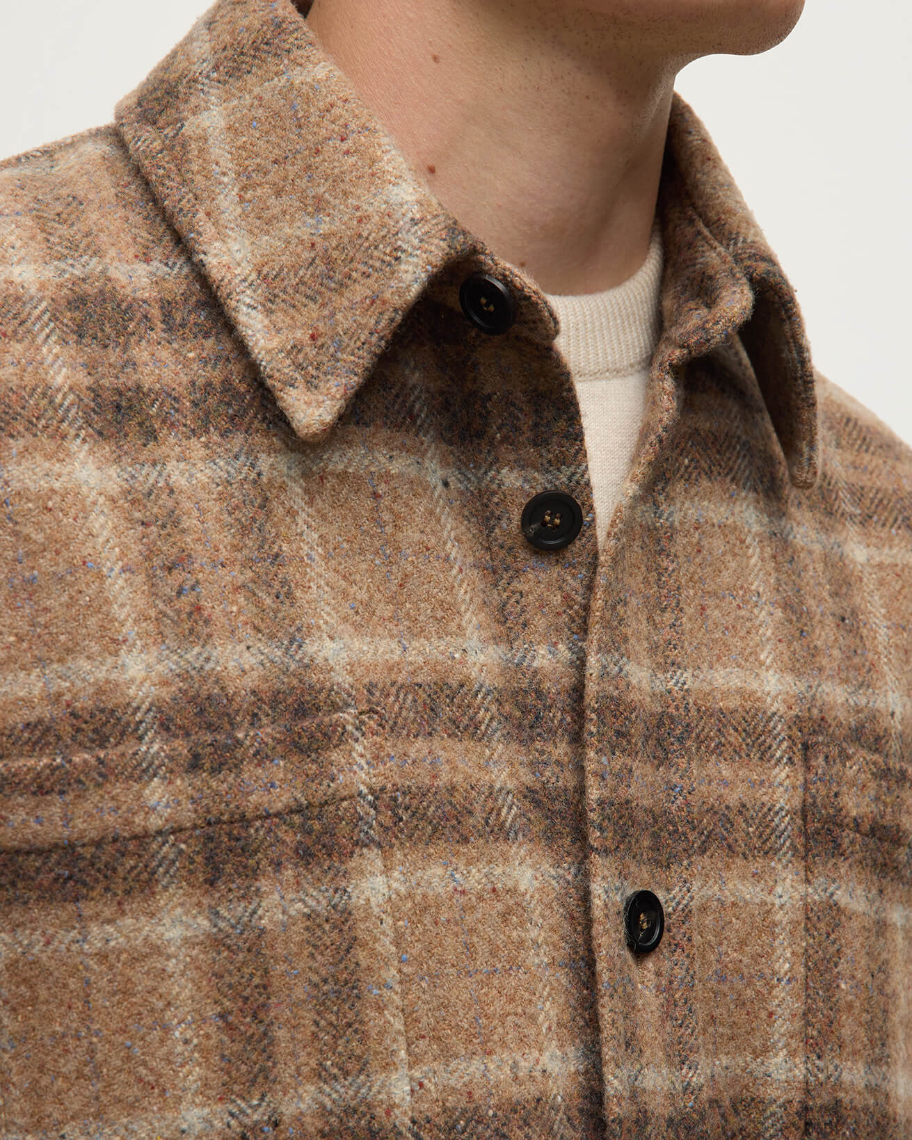 Johnstons of Elgin - Cashmere Wool Blend Brown Overshirt