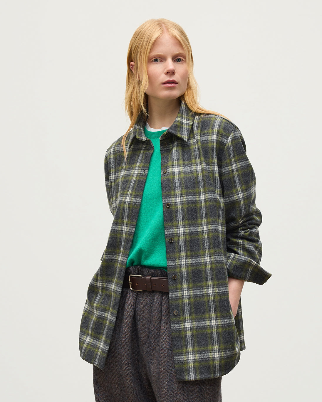 Johnstons of Elgin - Clanlass Green Plaid Overshirt