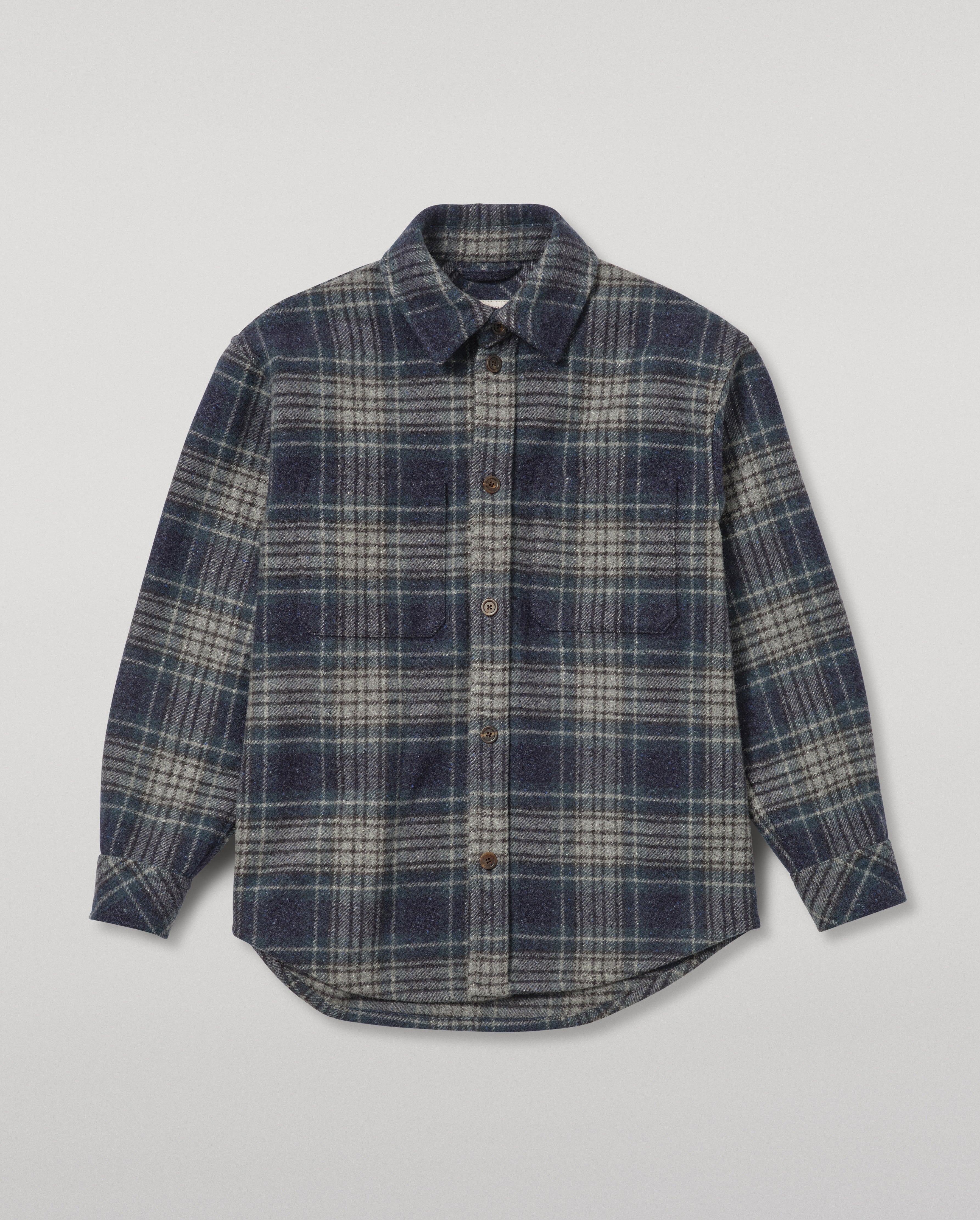 Johnstons of Elgin - Atholl Navy & Bottle Green Plaid Overshirt