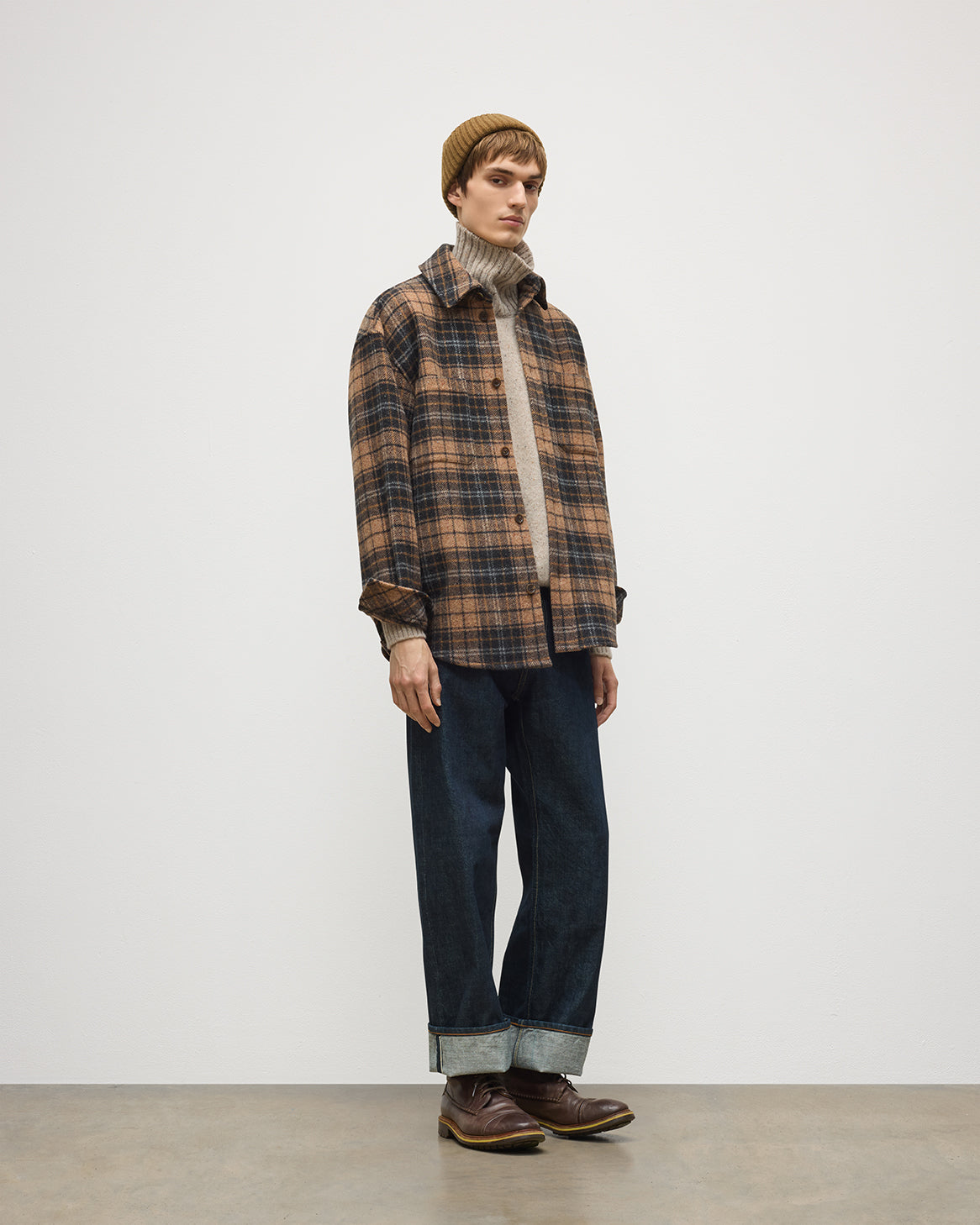 Johnstons of Elgin - Atholl Grey & Camel Plaid Overshirt