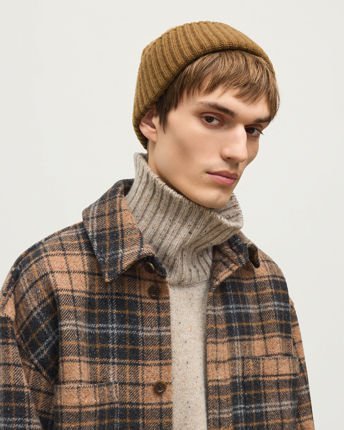 Johnstons of Elgin - Atholl Grey & Camel Plaid Overshirt
