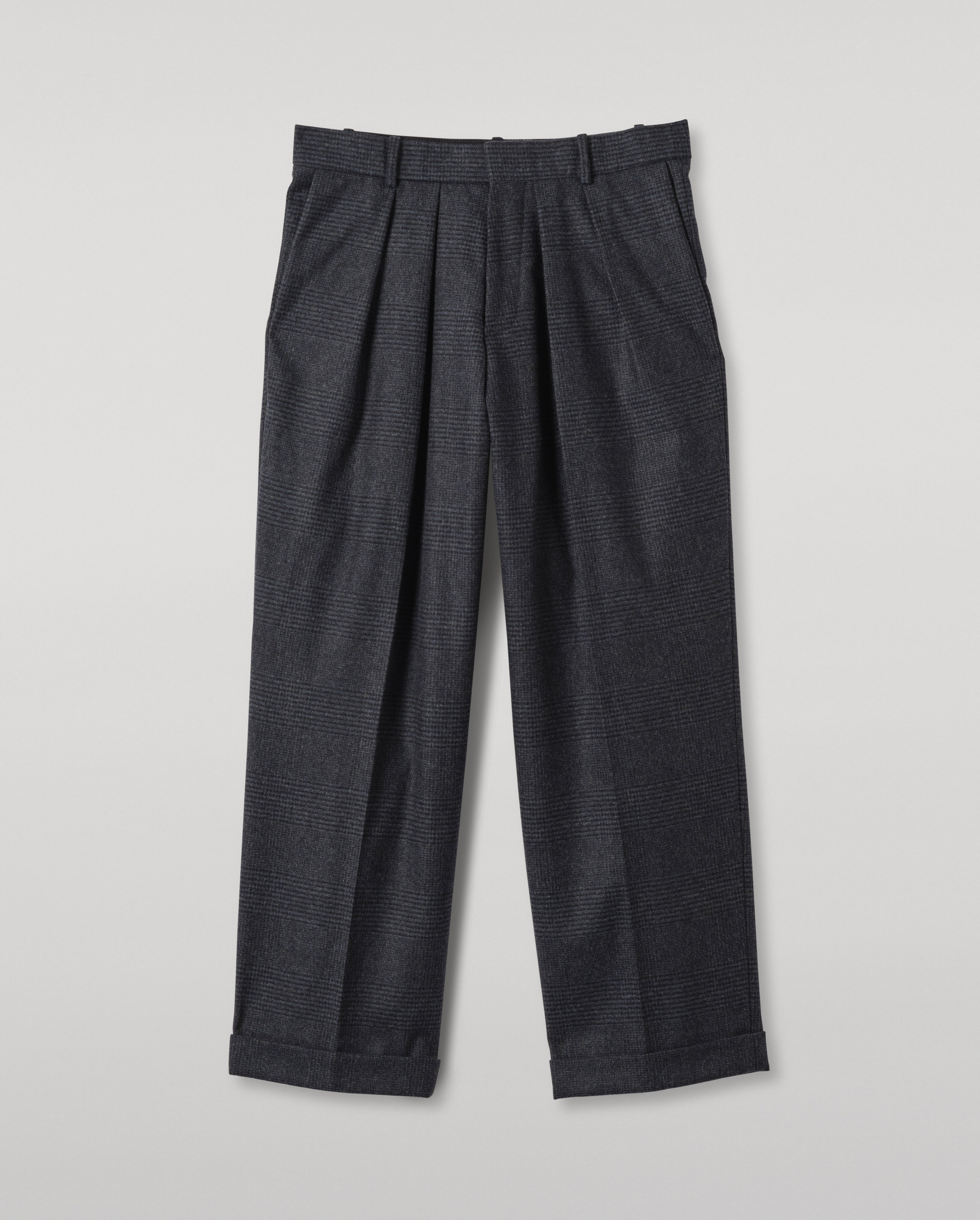 Johnstons of Elgin - Traquair Dark Blue Urquhart Check Trousers