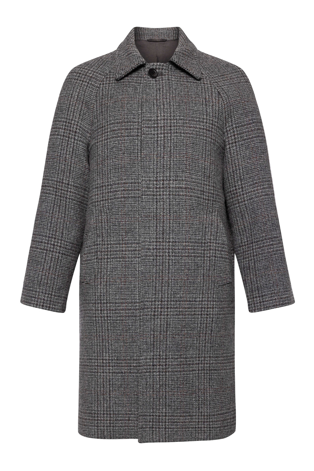 Johnstons of Elgin - 'The Balmacaan' Men's Coat | Grey & Rust Glen Check