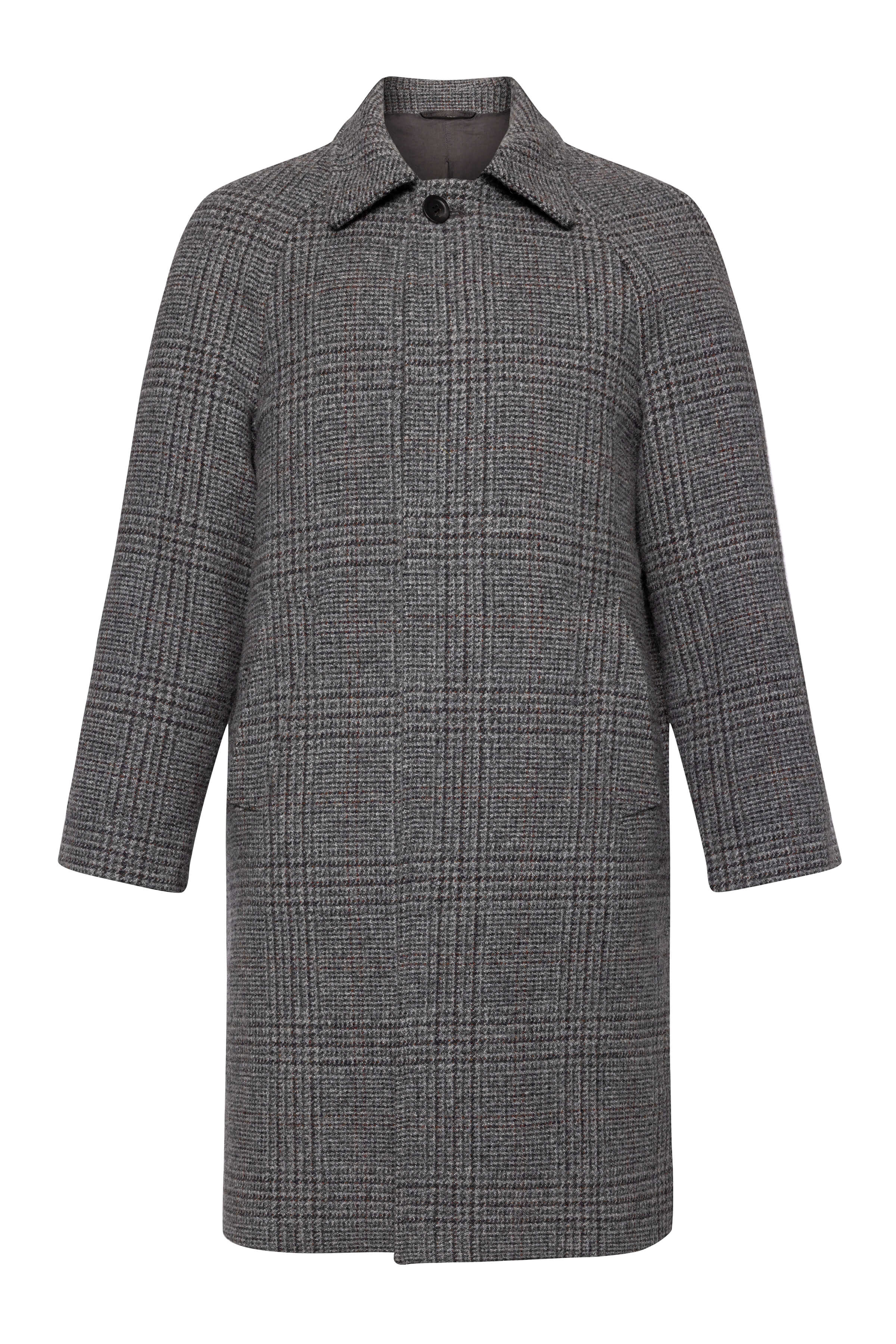 Johnstons of Elgin - 'The Balmacaan' Men's Coat | Grey & Rust Glen Check
