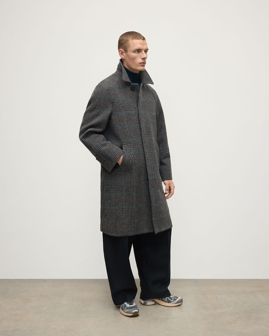 Johnstons of Elgin - 'The Balmacaan' Coat | Dark Slate Check
