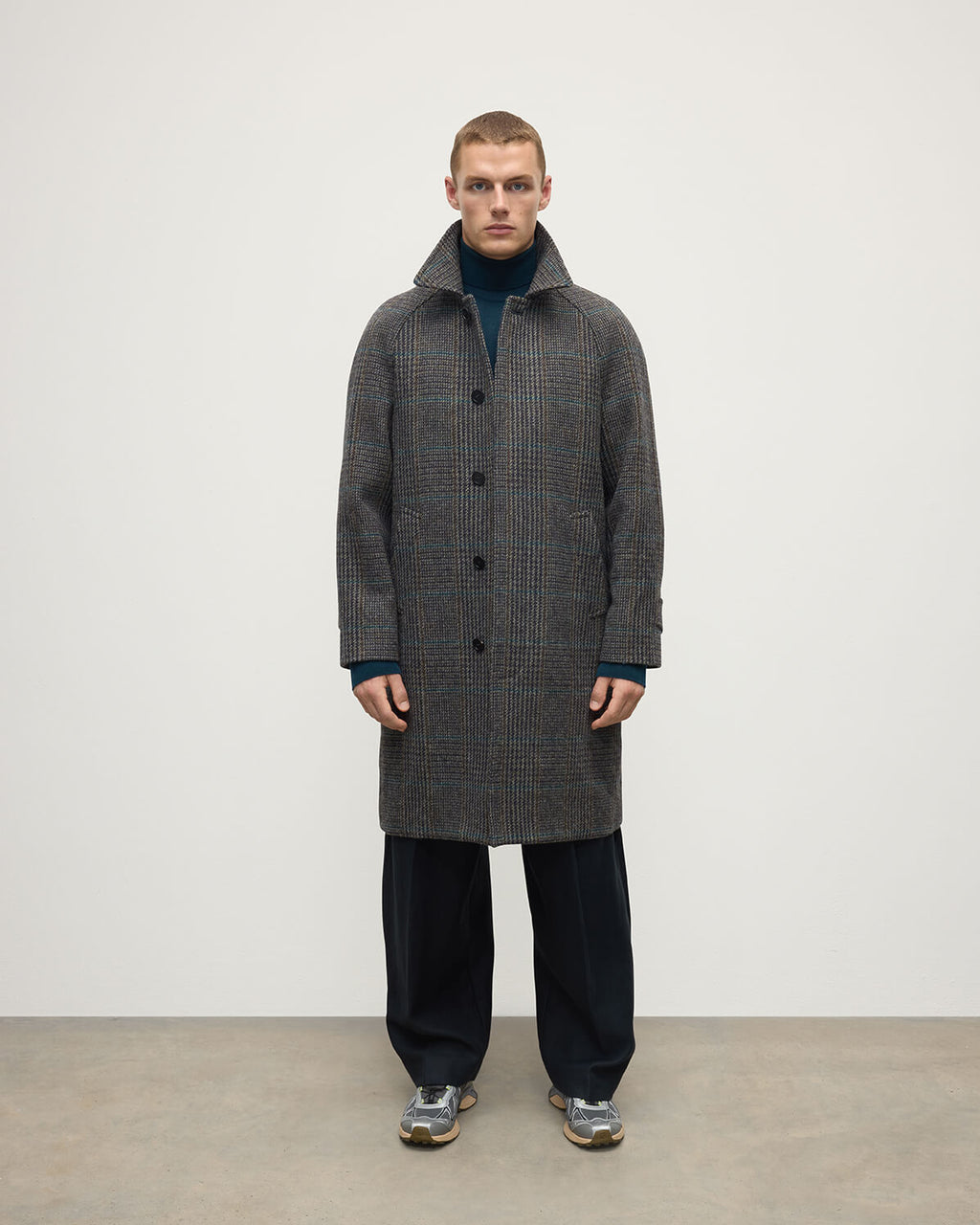 Johnstons of Elgin - 'The Balmacaan' Coat | Dark Slate Check