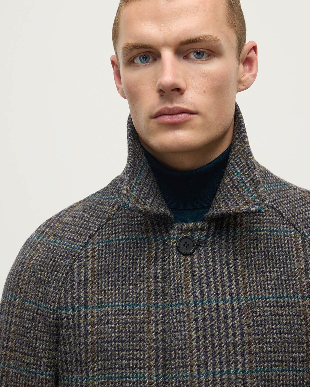 Johnstons of Elgin - 'The Balmacaan' Coat | Dark Slate Check