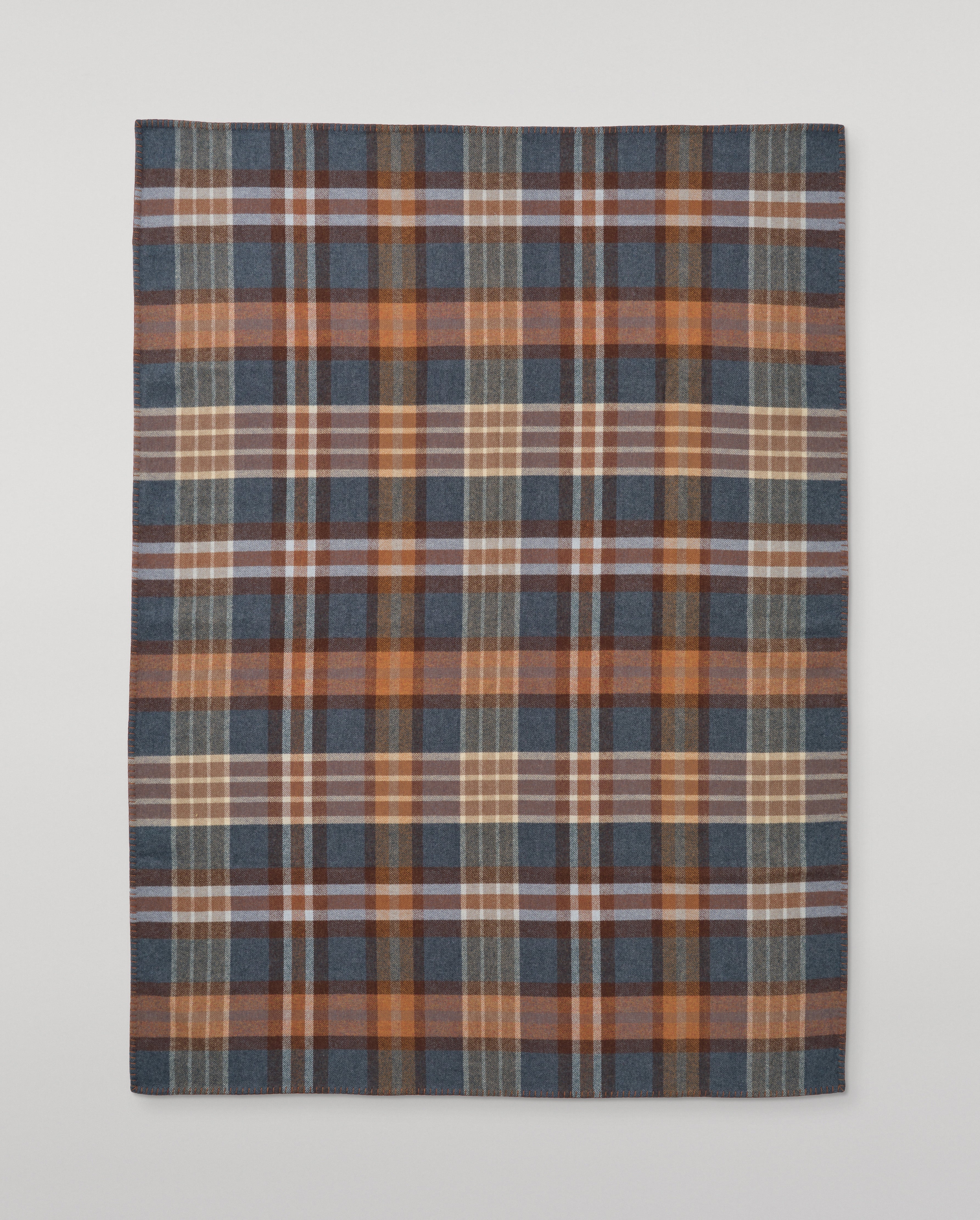 Johnstons of Elgin - Double Face Blue & Brown Wool Throw