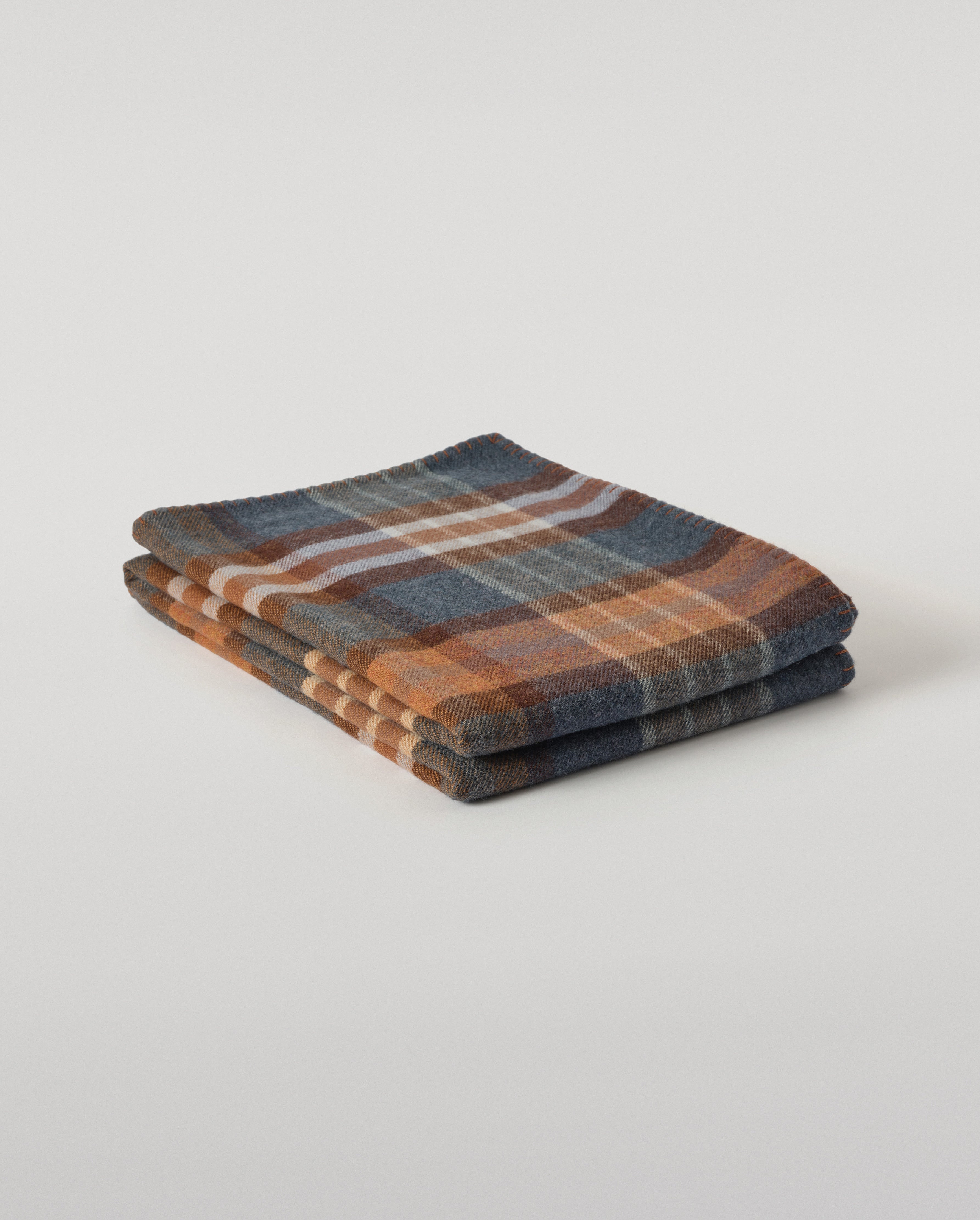 Johnstons of Elgin - Double Face Blue & Brown Wool Throw