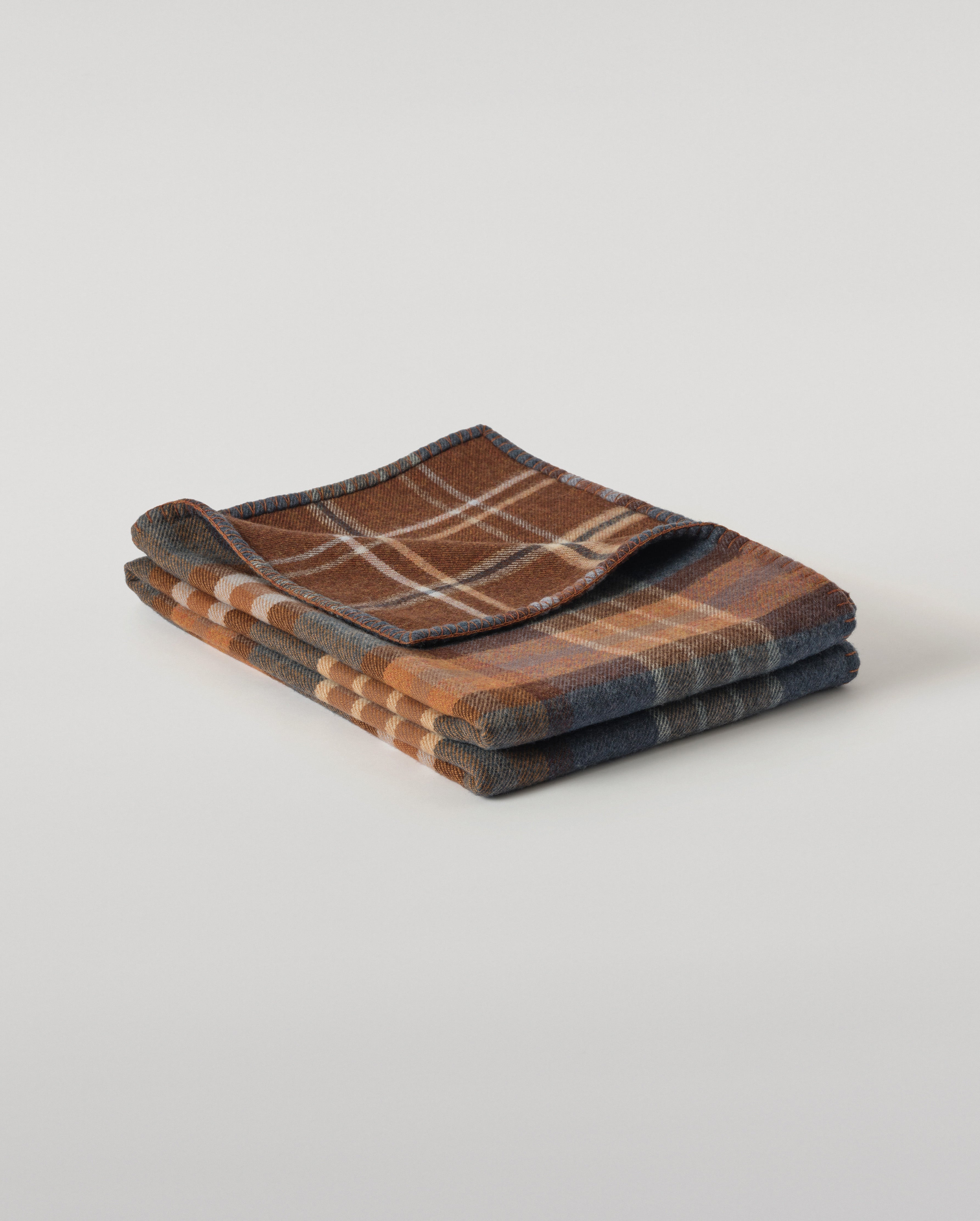 Johnstons of Elgin - Double Face Blue & Brown Wool Throw