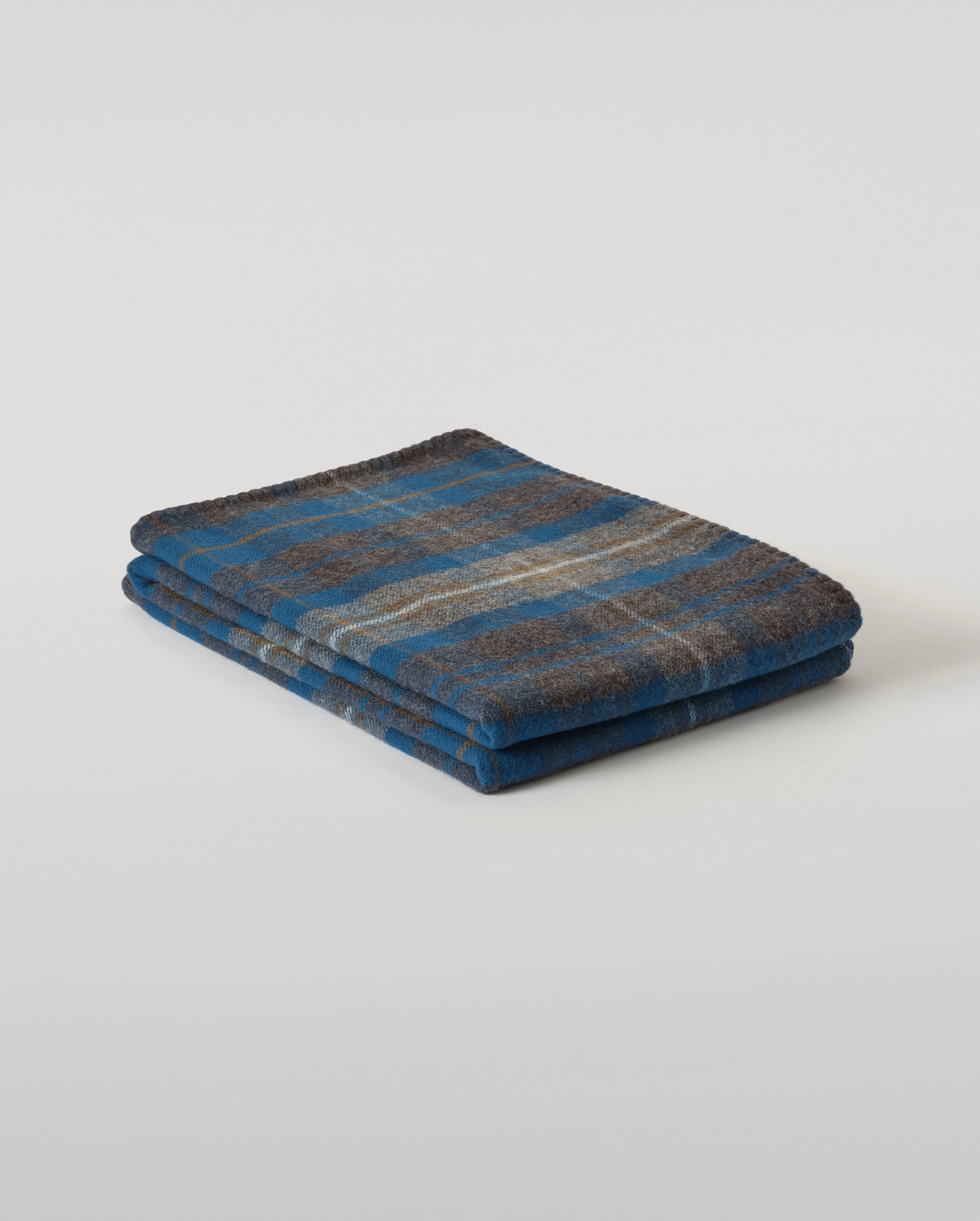 Johnstons of Elgin - Double Face Blue & Grey Wool Throw