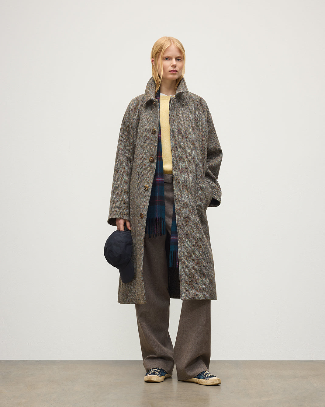 Johnstons of Elgin - Brodie Wool Car Coat | Rust & Petrol Herringbone