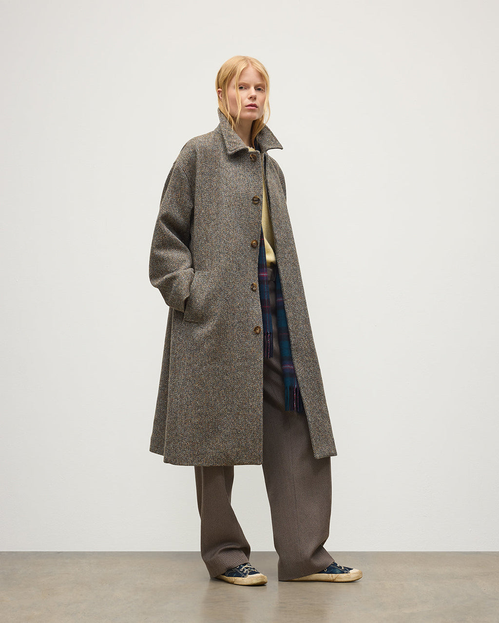Johnstons of Elgin - Brodie Wool Car Coat | Rust & Petrol Herringbone