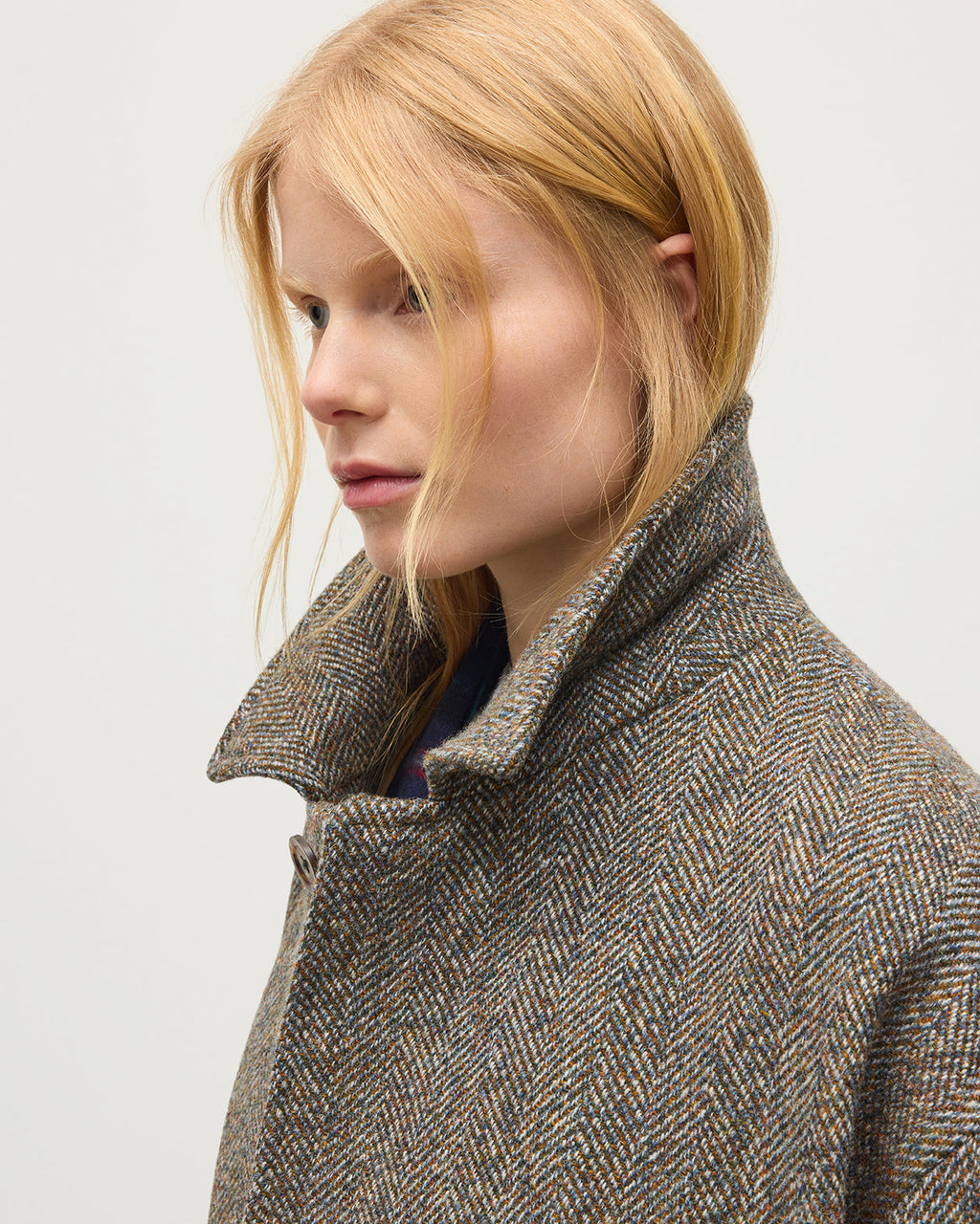 Johnstons of Elgin - Brodie Wool Car Coat | Rust & Petrol Herringbone
