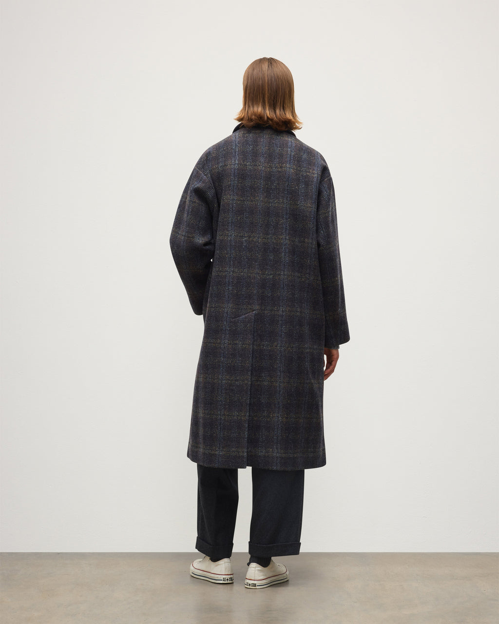Johnstons of Elgin - Brodie Wool Car Coat | Indigo & Bitter Chocolate