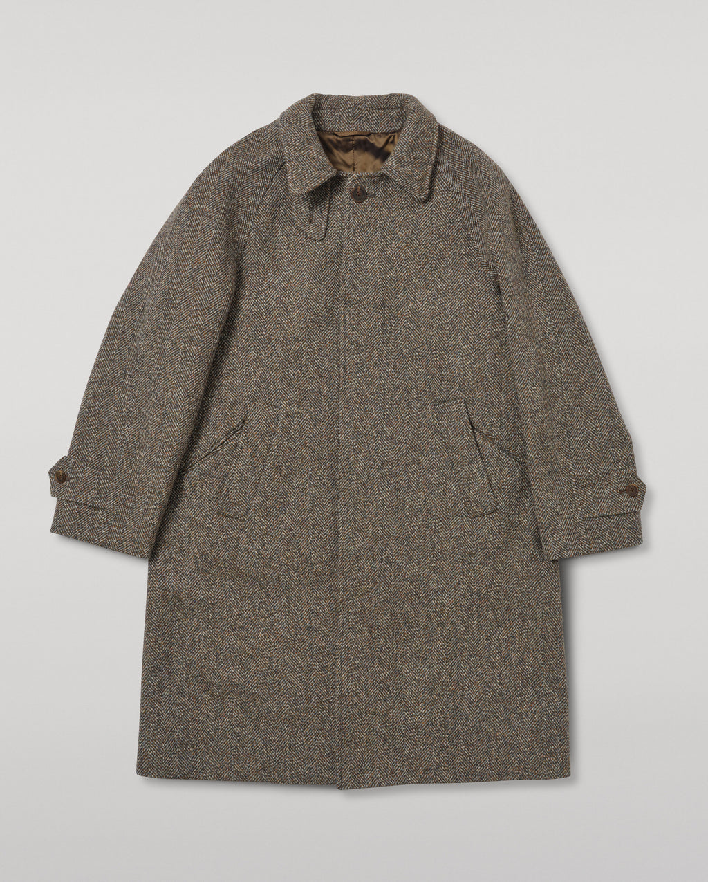 Johnstons of Elgin - Balmacaan Rust & Petrol Herringbone Coat