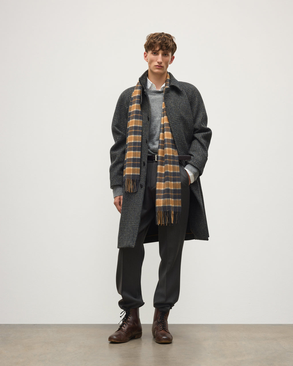Johnstons of Elgin - Balmacaan Coat | Indigo & Lichen Glen Urquhart Check