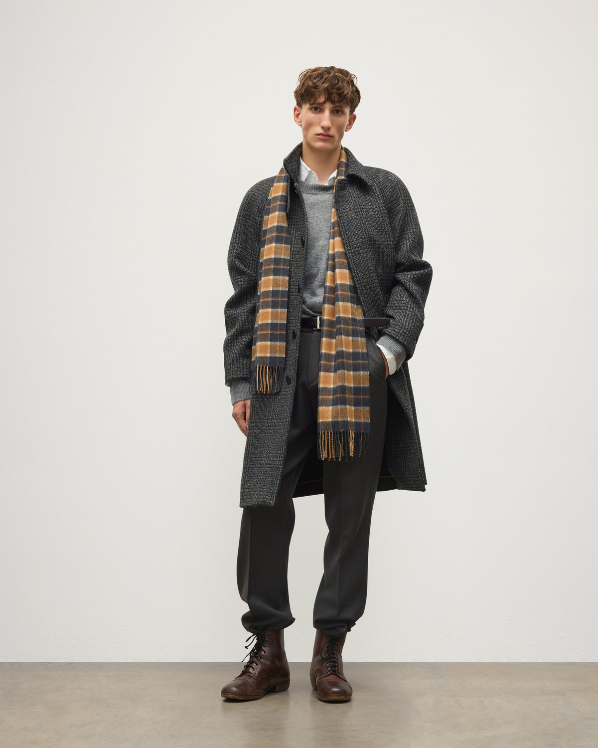 Johnstons of Elgin - Balmacaan Coat | Indigo & Lichen Glen Urquhart Check
