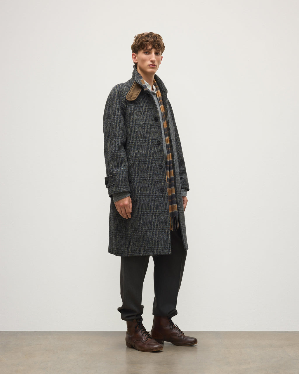 Johnstons of Elgin - Balmacaan Coat | Indigo & Lichen Glen Urquhart Check