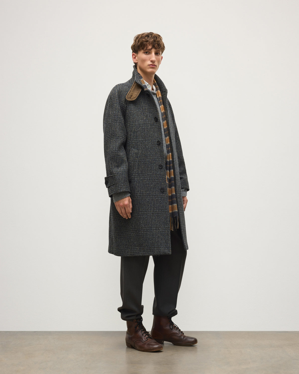 Johnstons of Elgin - Balmacaan Coat | Indigo & Lichen Glen Urquhart Check