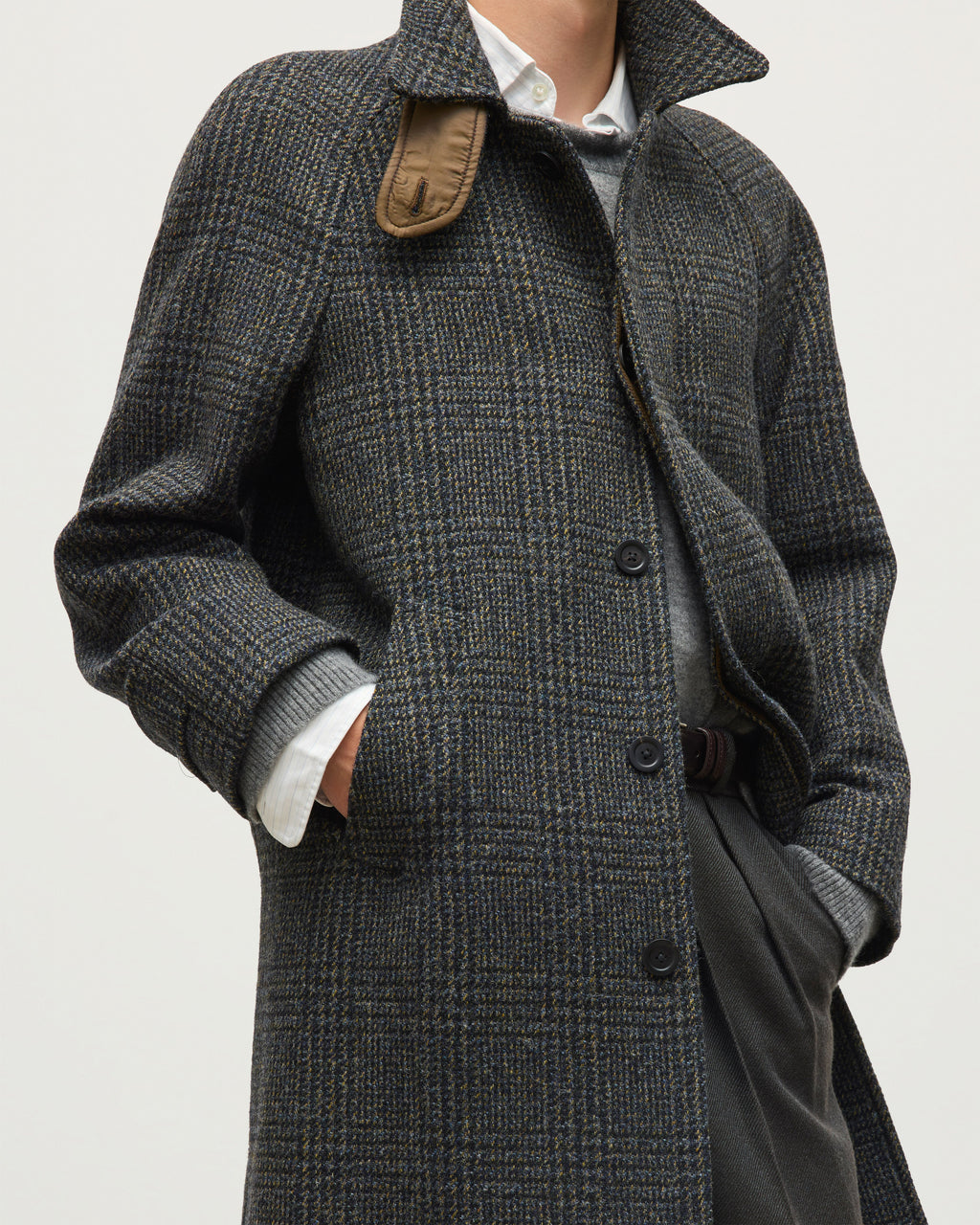 Johnstons of Elgin - Balmacaan Coat | Indigo & Lichen Glen Urquhart Check