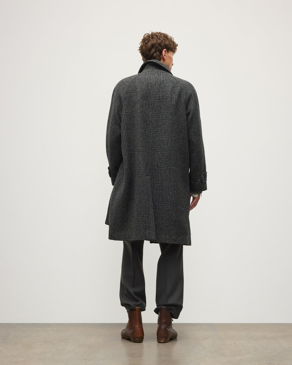 Johnstons of Elgin - Balmacaan Coat | Indigo & Lichen Glen Urquhart Check