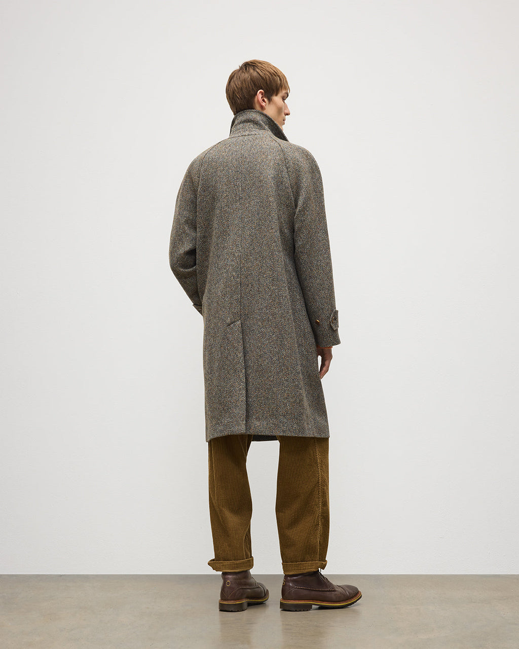 Johnstons of Elgin - Balmacaan Rust & Petrol Herringbone Coat