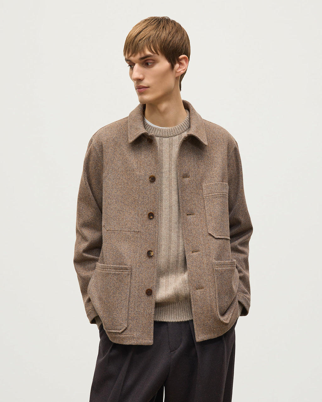 Johnstons of Elgin - The Weavers Jacket | Camel & Blue Herringbone