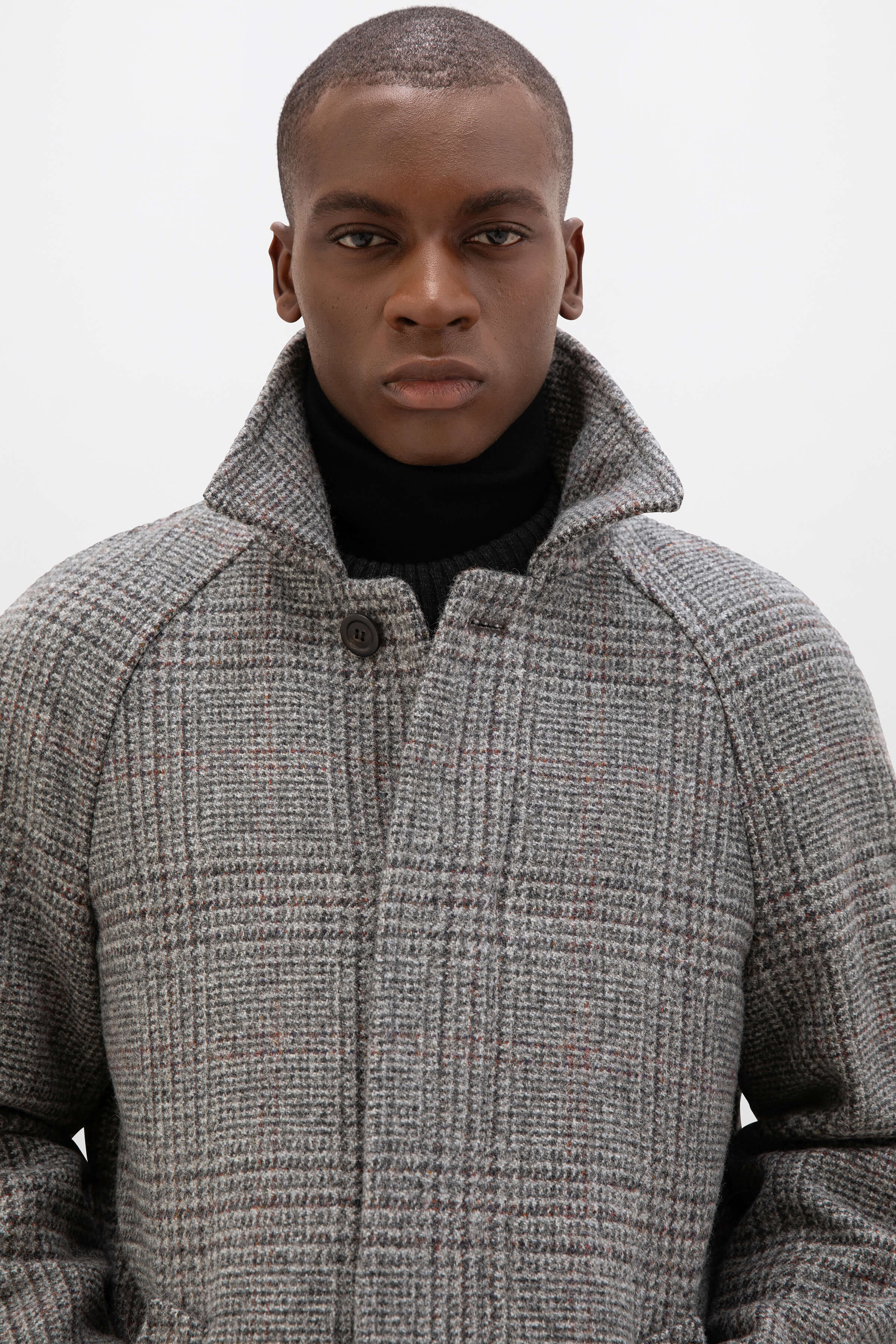 Johnstons of Elgin - 'The Balmacaan' Men's Coat | Grey & Rust Glen Check