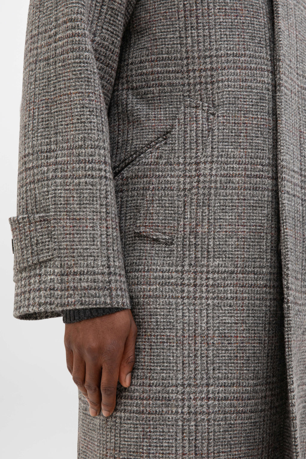 Johnstons of Elgin - 'The Balmacaan' Men's Coat | Grey & Rust Glen Check