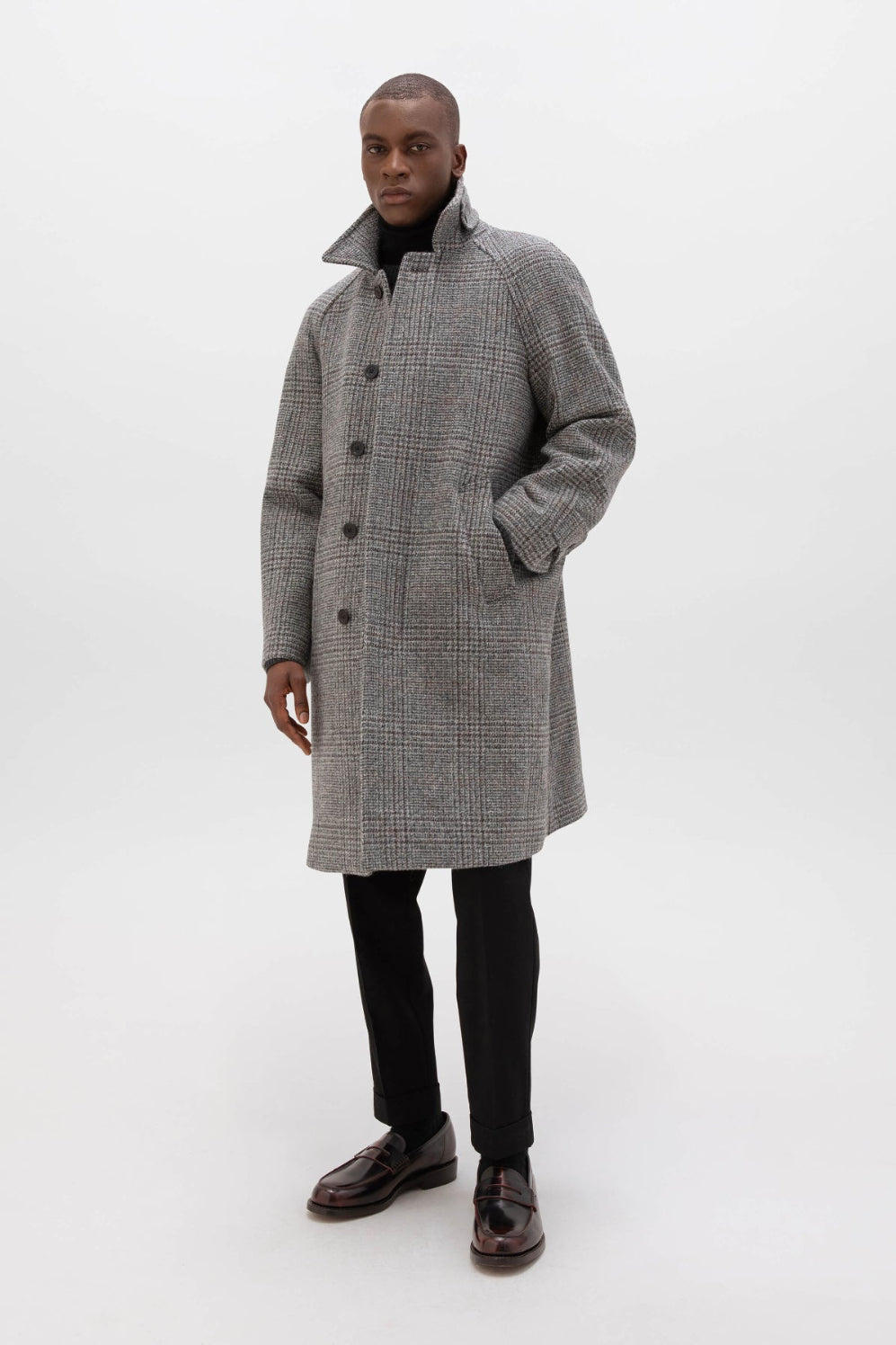 Johnstons of Elgin - 'The Balmacaan' Men's Coat | Grey & Rust Glen Check