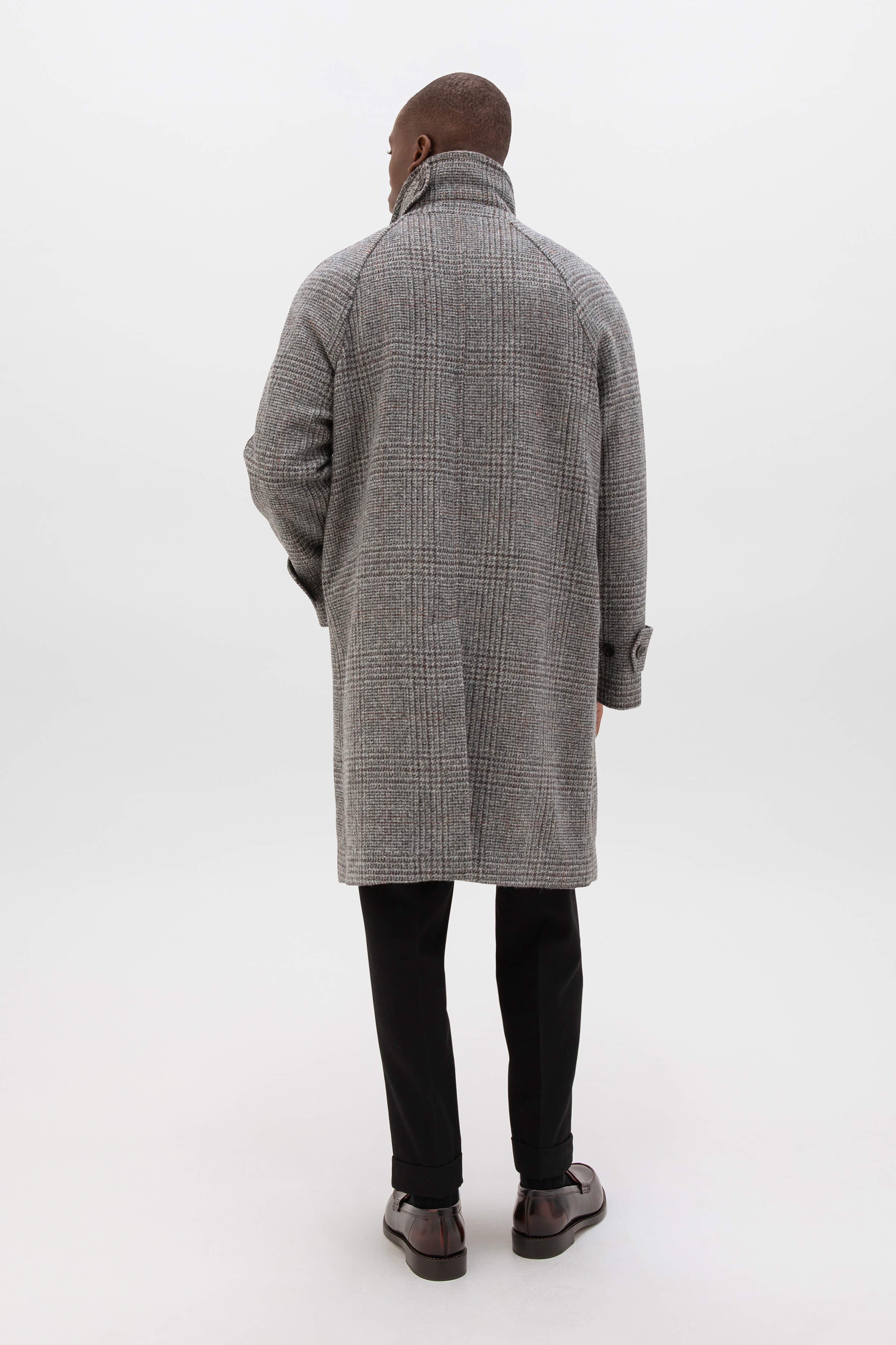 Johnstons of Elgin - 'The Balmacaan' Men's Coat | Grey & Rust Glen Check