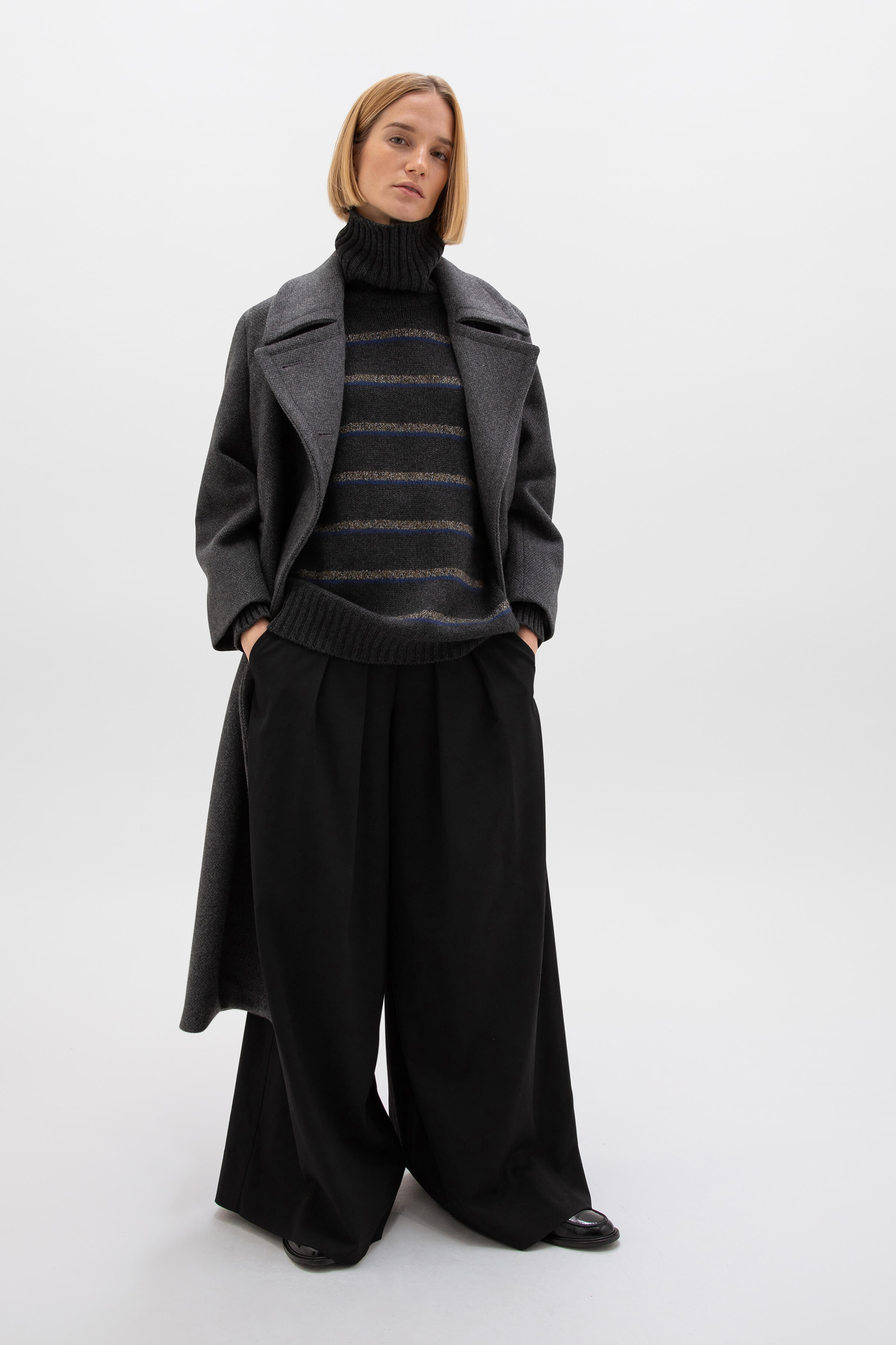 Johnstons of Elgin - Marl Stripe Cashmere Roll Neck