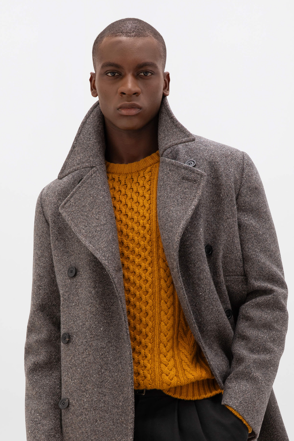 Johnstons of Elgin - Charcoal Herringbone Pea Coat