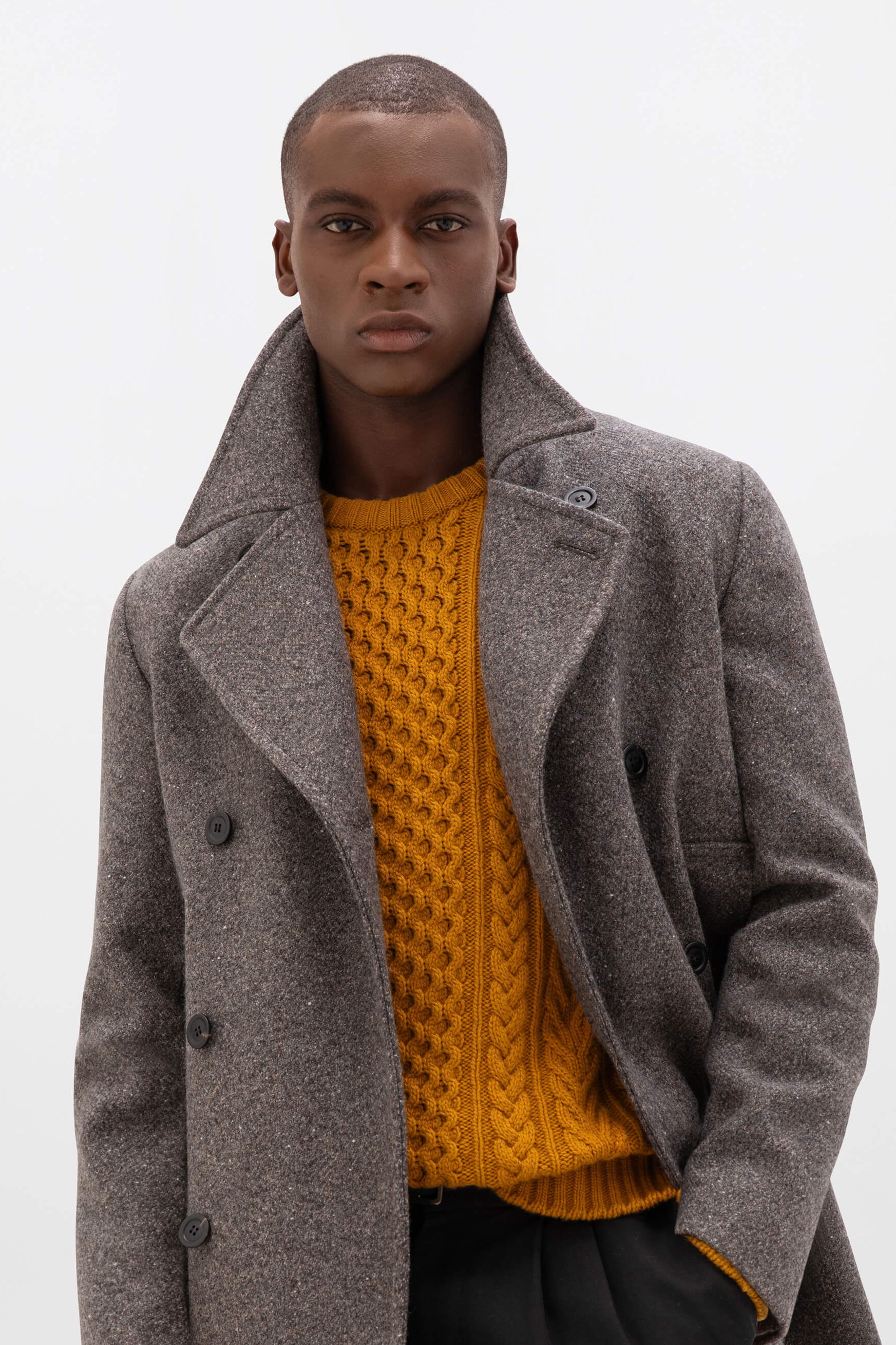Johnstons of Elgin - Charcoal Herringbone Pea Coat