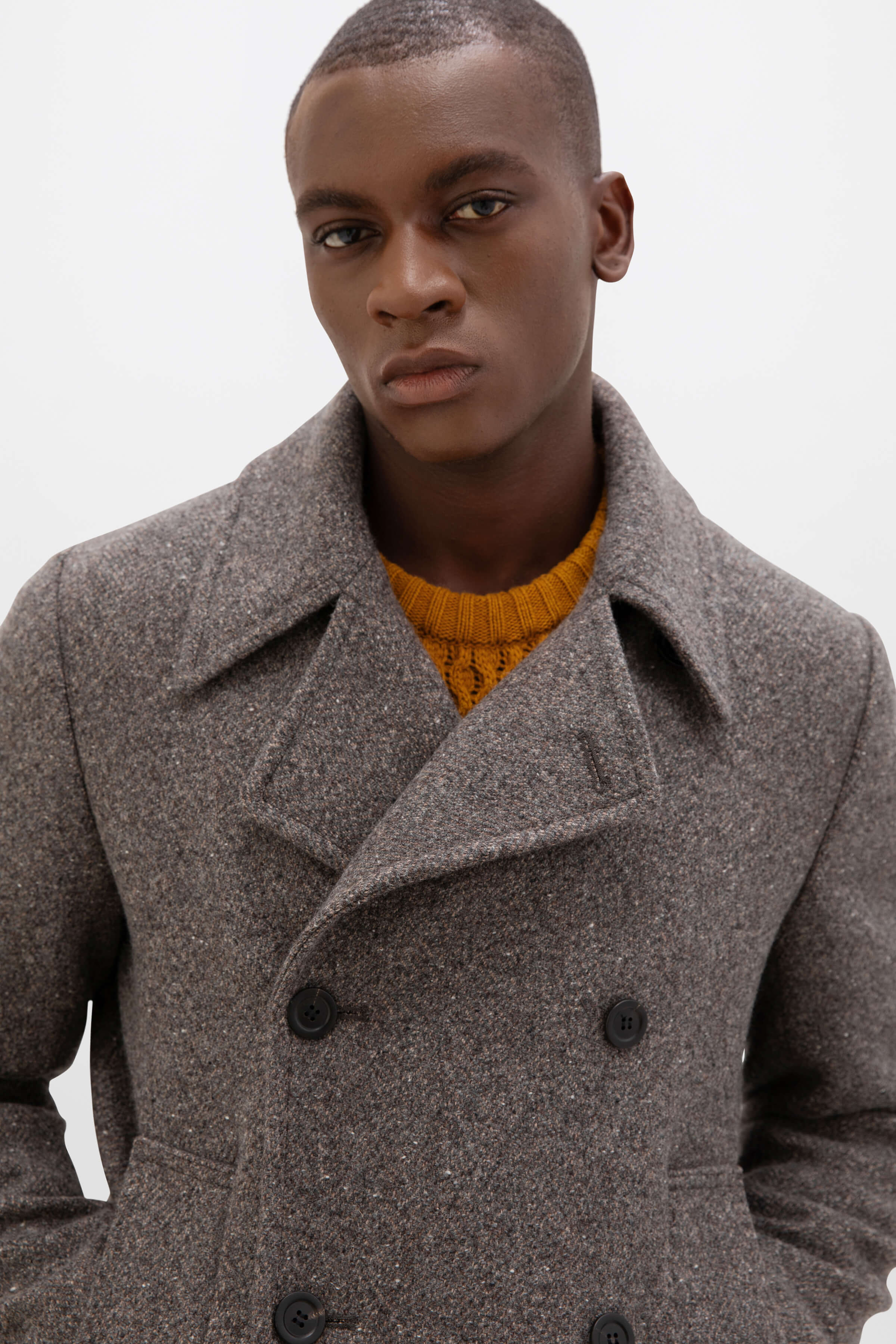 Johnstons of Elgin - Charcoal Herringbone Pea Coat